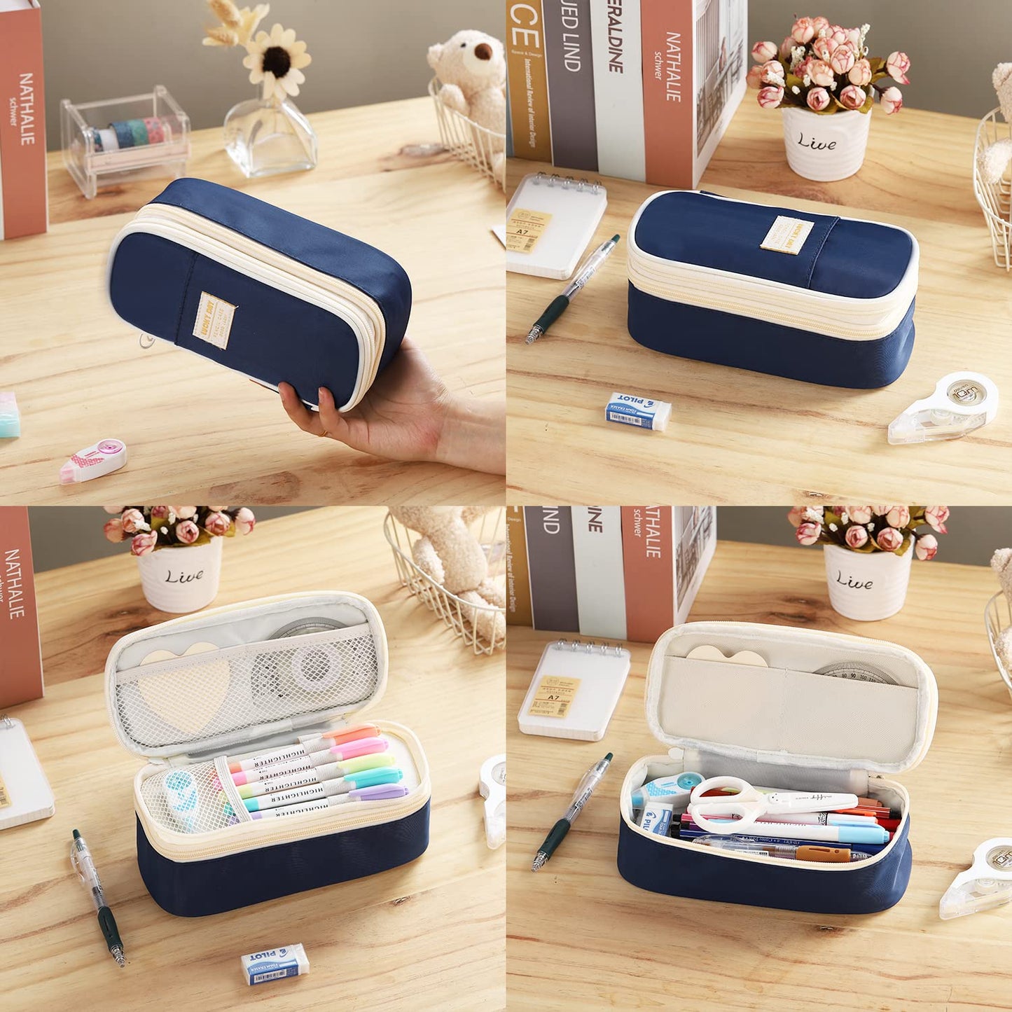 Dugio Large Pencil Case for Girls Teens Kids Pencil Bag with Zipper Blue