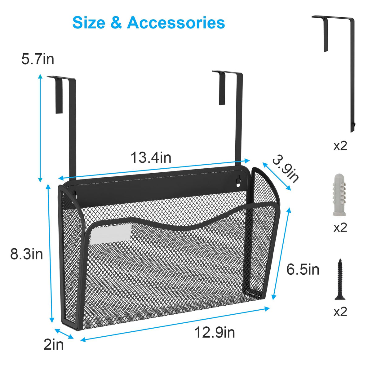 BOHDK Wall File Organizer, 1Single Pockets Mesh Hanging File Organizer, Mount Document Magazine