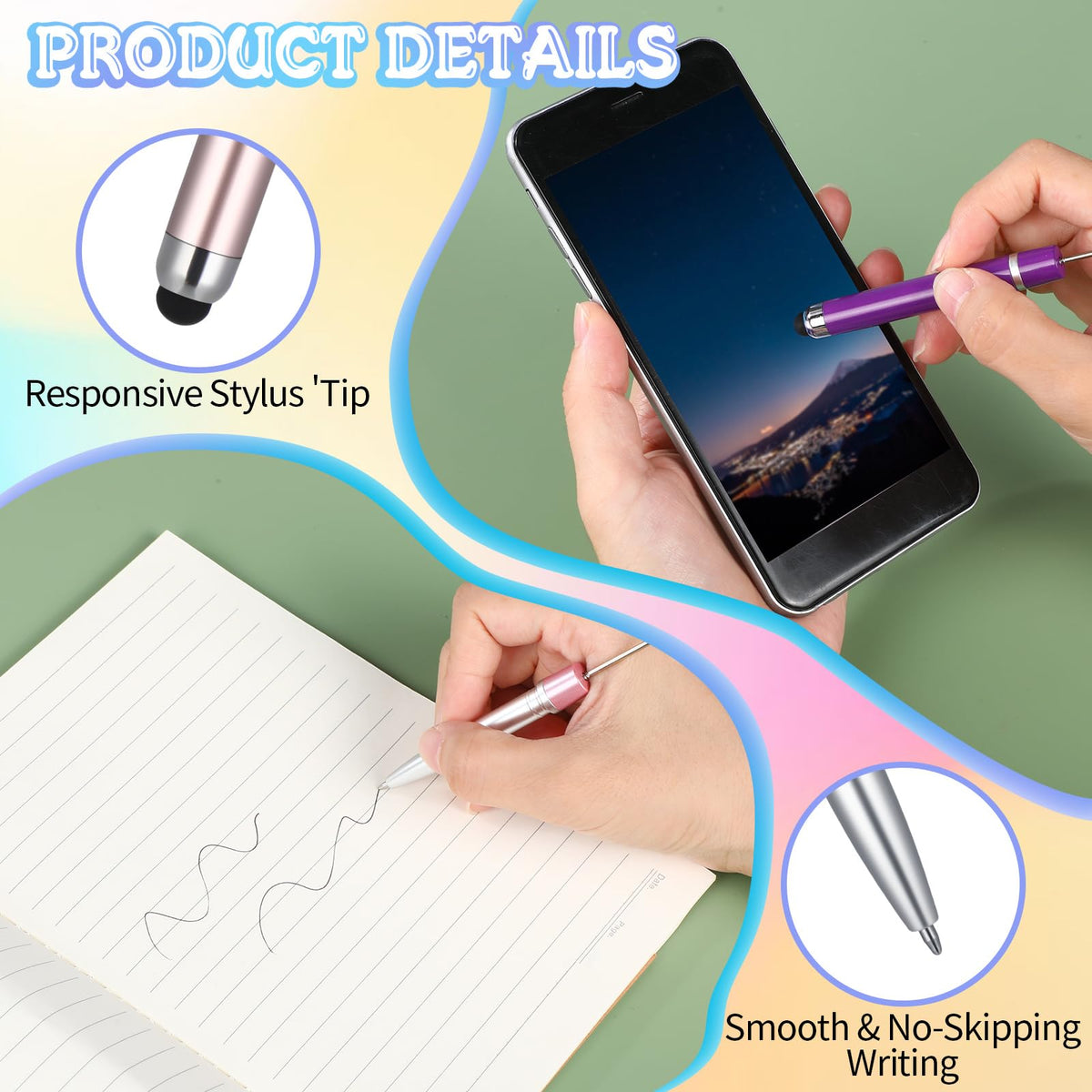 Qilery 30 Pcs Beaded Pens with Stylus Tips Plastic Beaded DIY Stylus 2-in-1 for Rubber Touch Screen