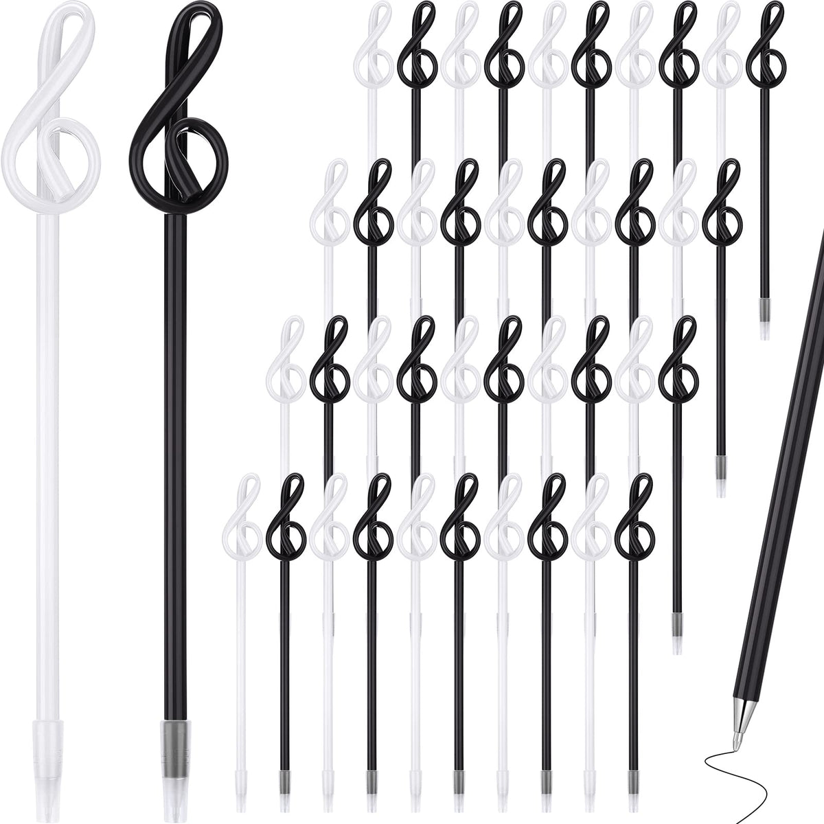 Lincia 100 Pcs Music Note Pens Bulk Musical Ballpoint Pens, Black, White