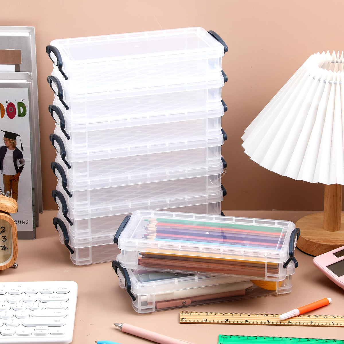 Gueevin 12 Pcs Pencil Box Clear Plastic Pencil Case, Grey