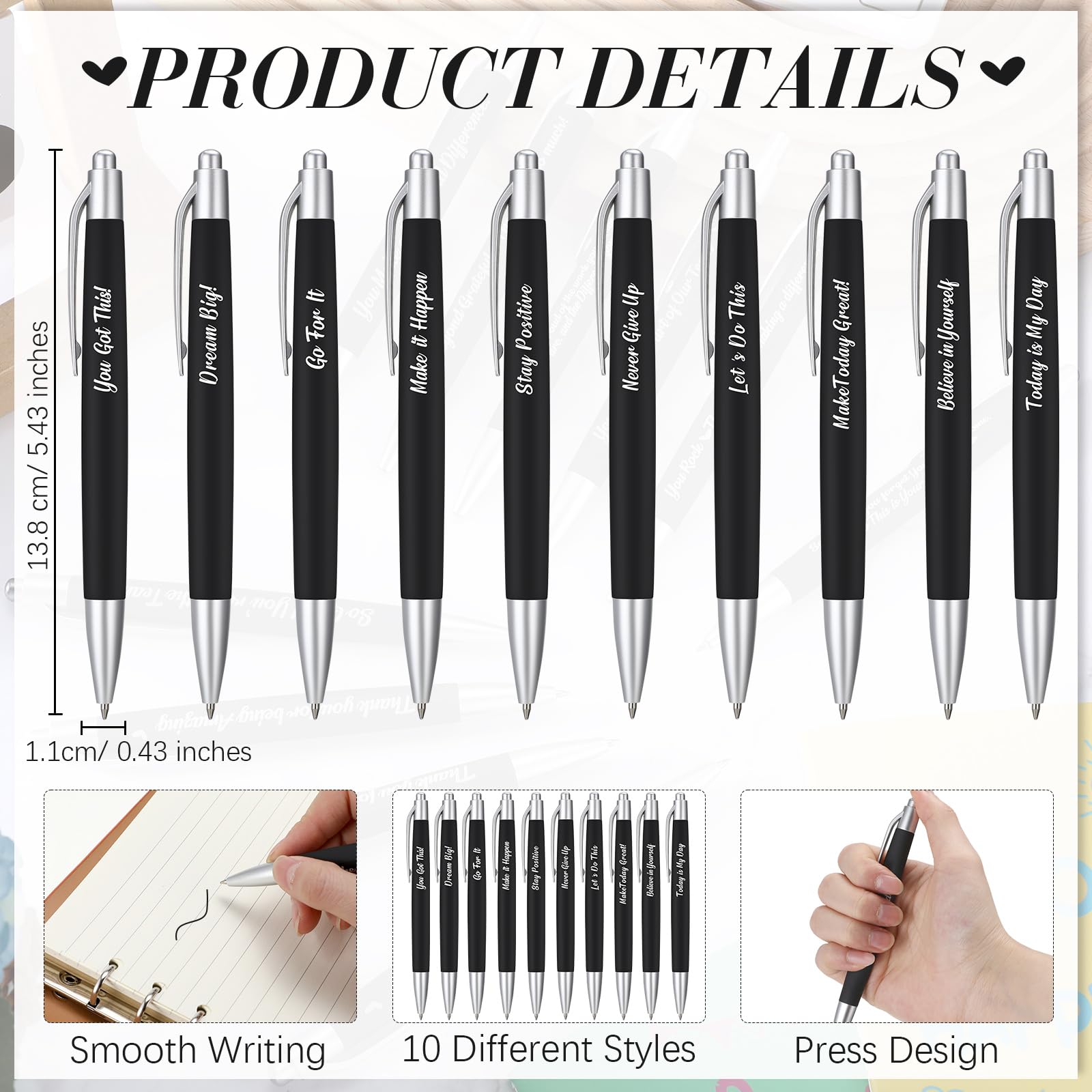 Yeaqee 100 Pcs Motivational Pens, Black, Inspirational