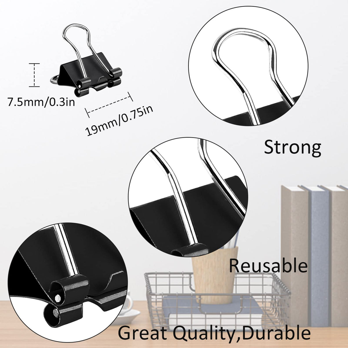 JANYUN Small Binder Clips, 150Pcs 19mm/0.75 Inch Small Paper Clamps Metal Clips for Office School