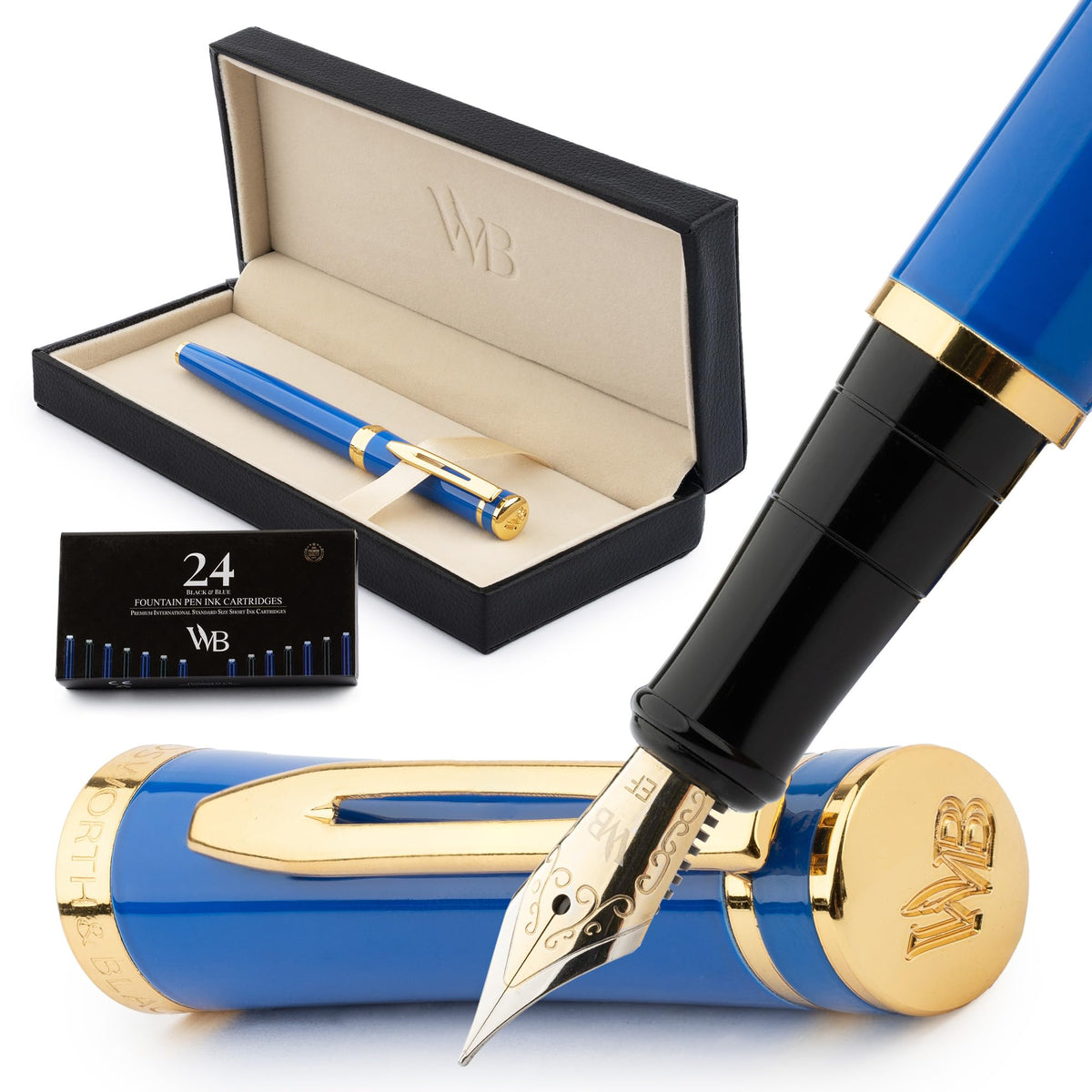 Wordsworth & Black Fountain Pen Set for Writing, Extra Fine Nib, Blue
