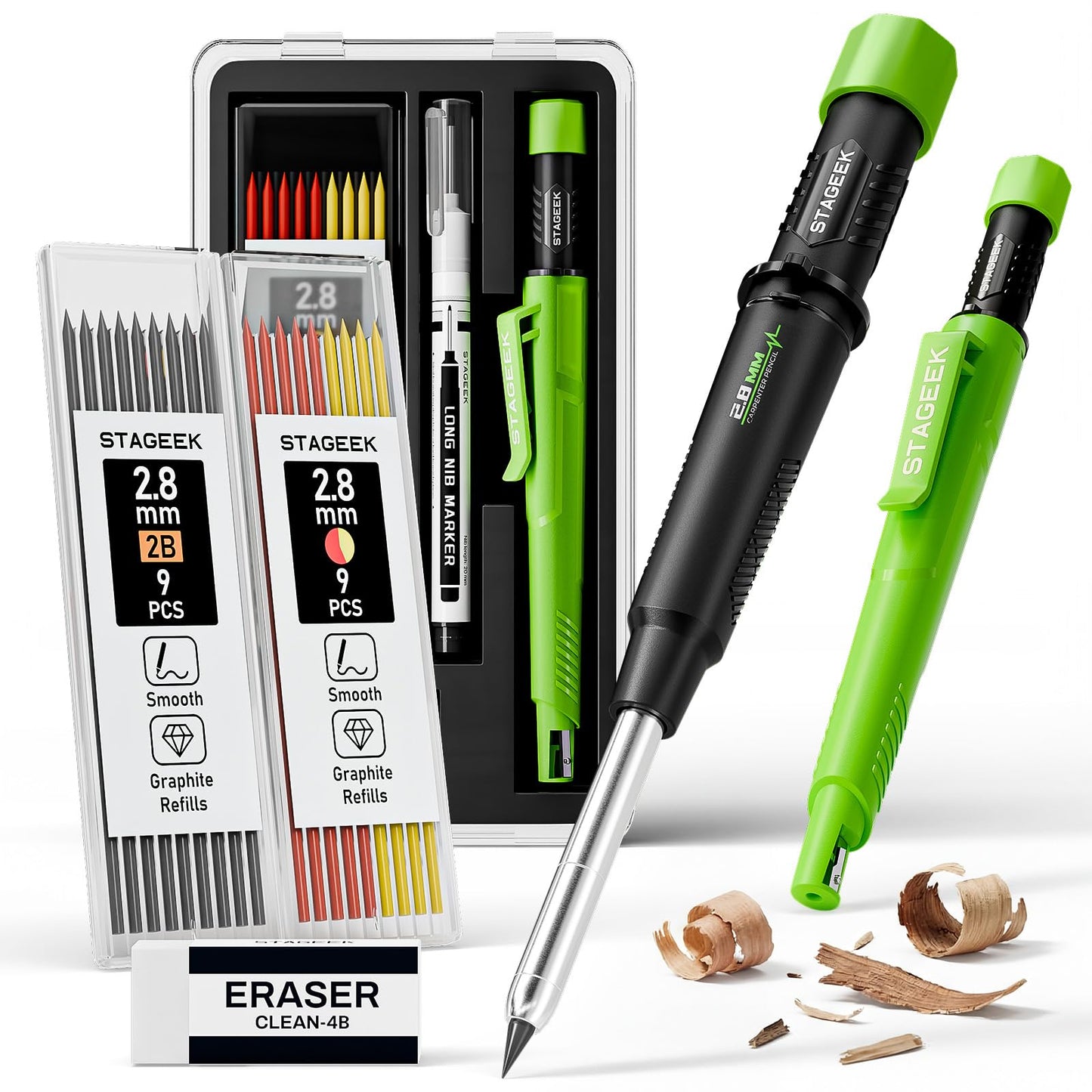 STAGEEK 2.8mm Mechanical Carpenter Pencils with Sharpener, Storage Case
