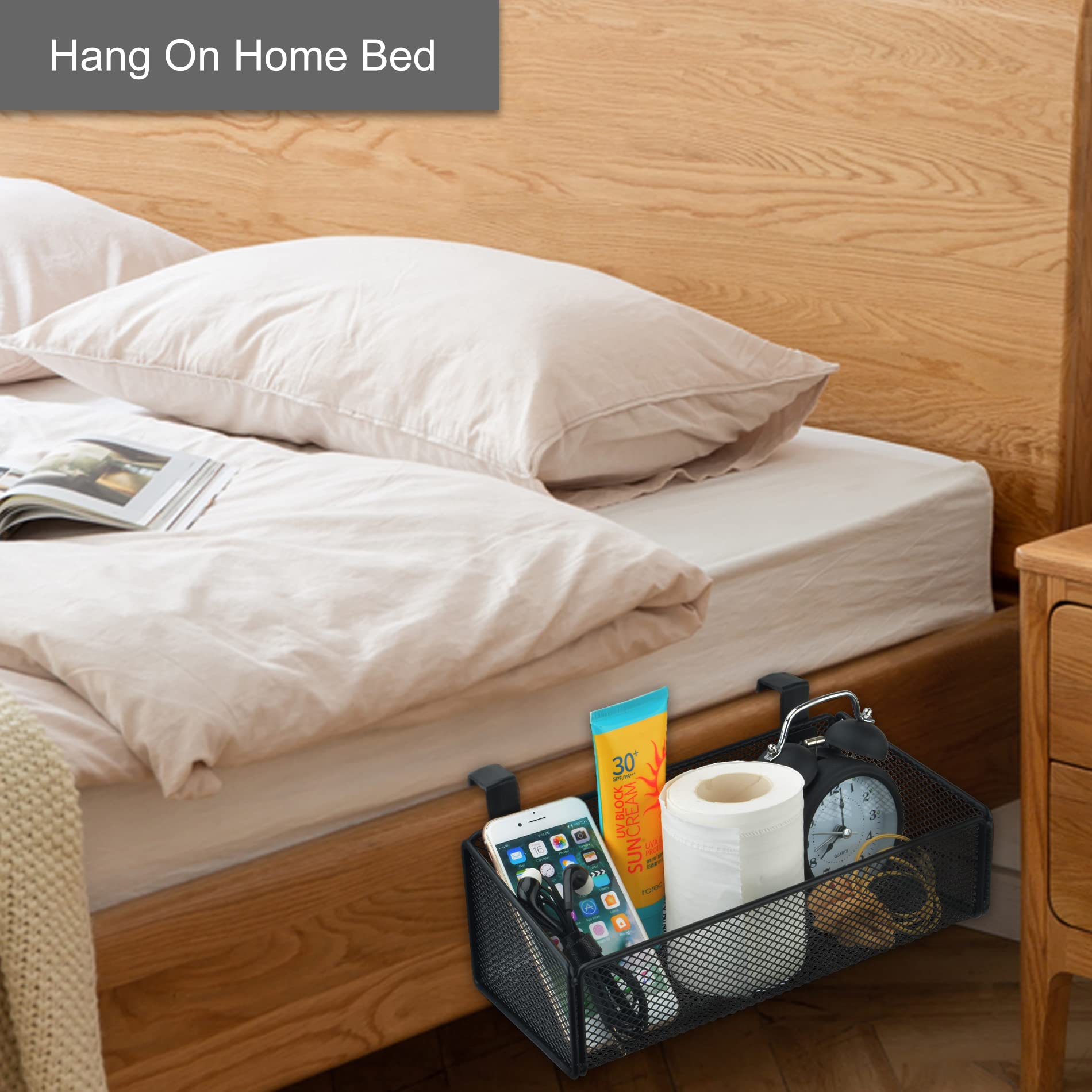 MATIMASU Bedside Caddy Hanging Storage Basket Beside Shelf Metal Organizer for Collage Dorm Bunk