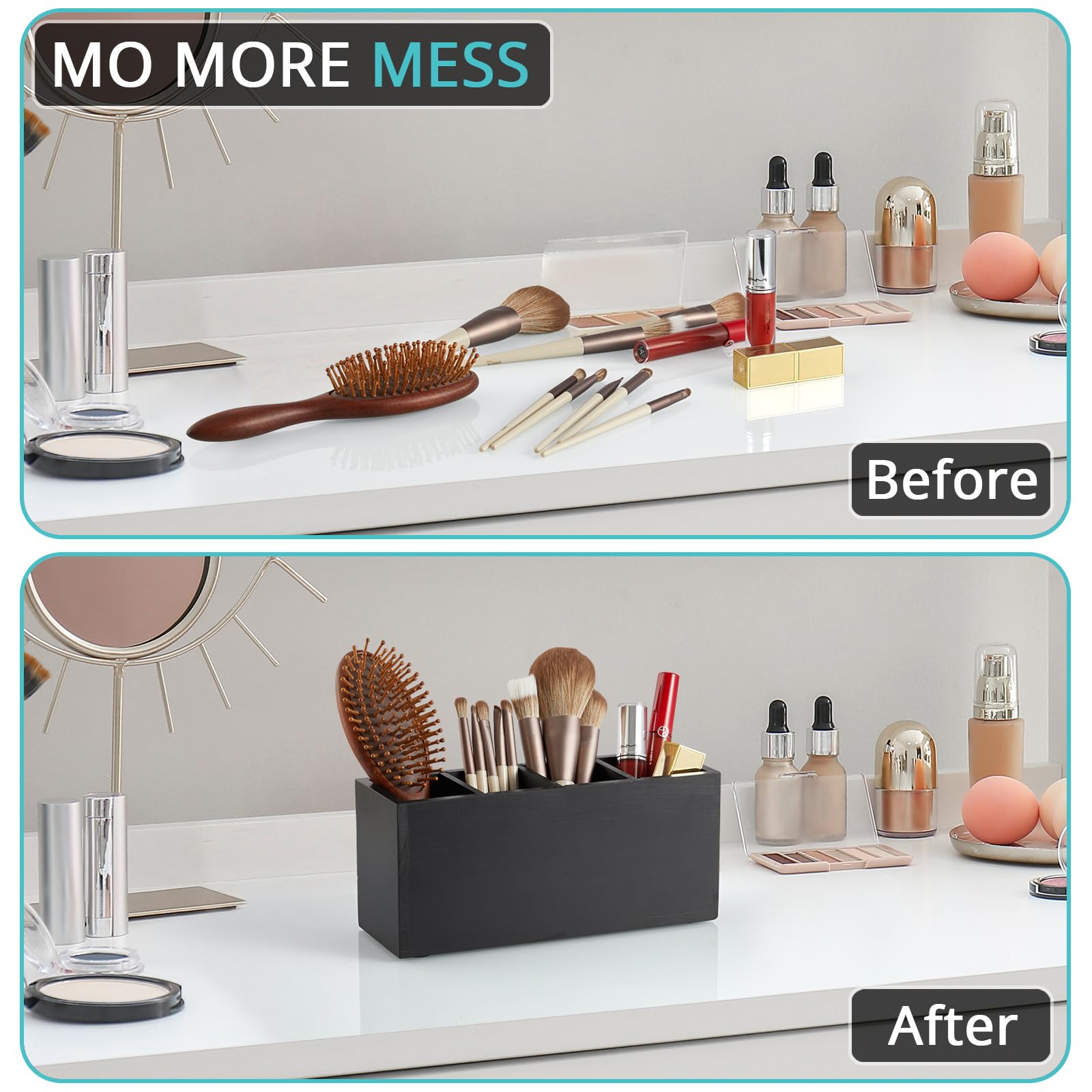 Bivvclaz Pencil Pen Holder for Desk, Wooden Office Desk Organizers and Accessories with 4 Slots for