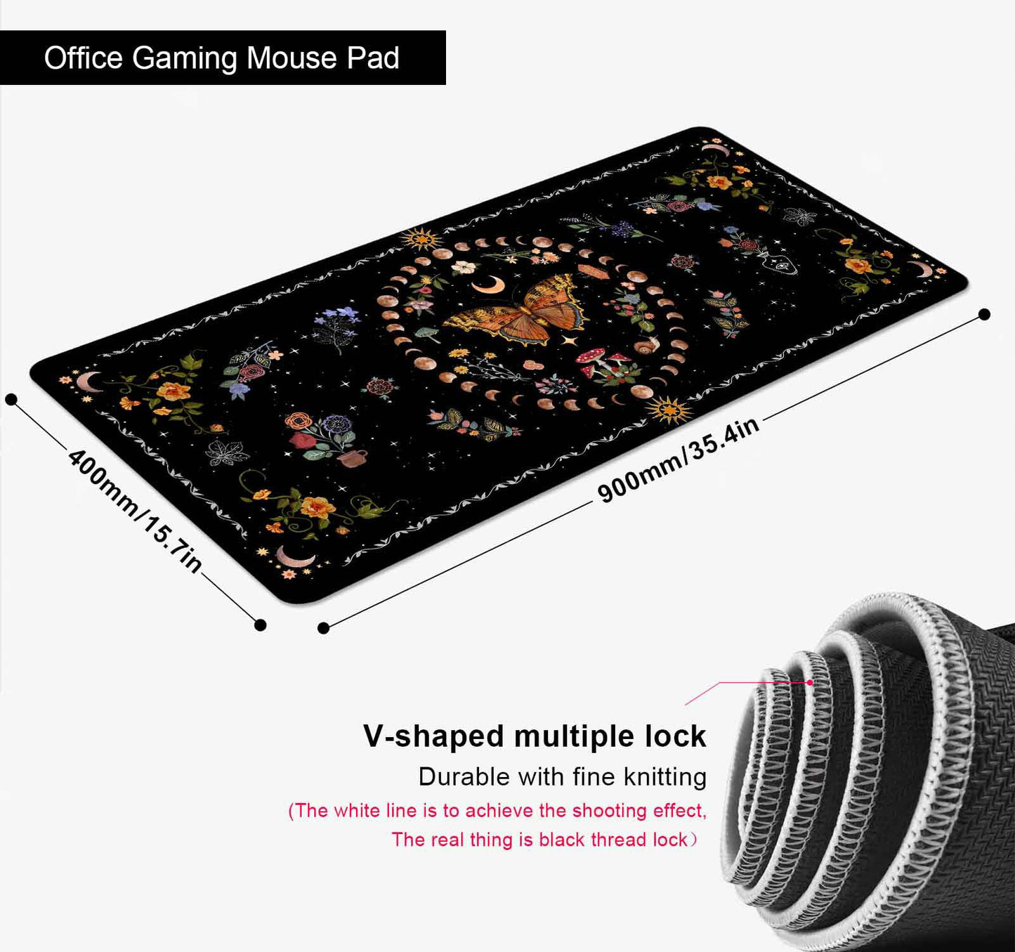 SXCKANG Gothic Moth Desk Pad, Black Orange Floral Plant Large Gaming Mouse Pad, Moon Phases