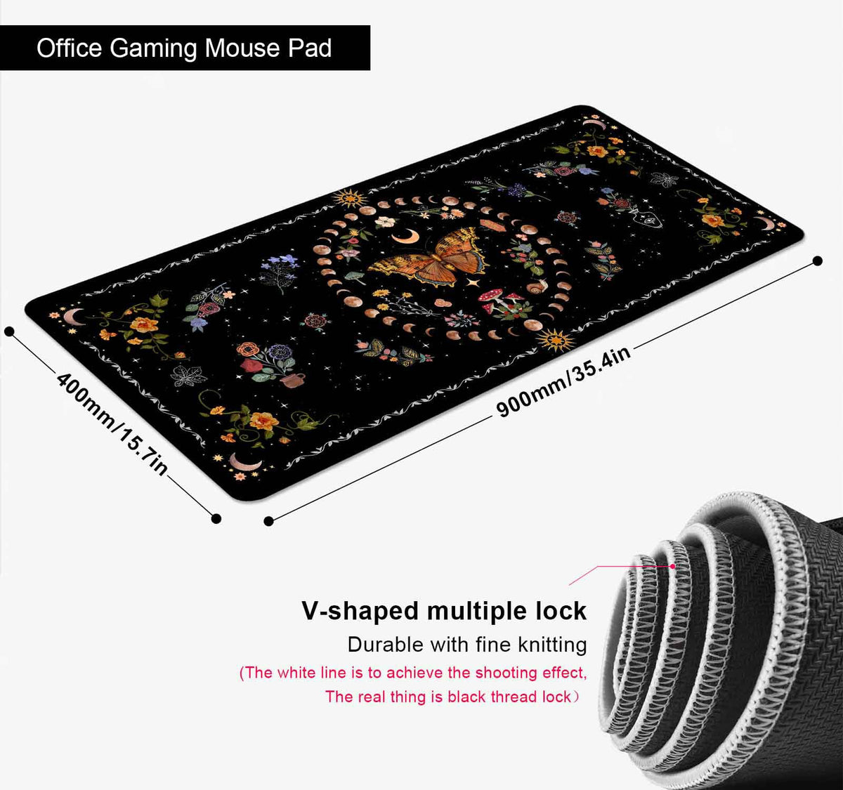 SXCKANG Gothic Moth Desk Pad, Black Orange Floral Plant Large Gaming Mouse Pad, Moon Phases