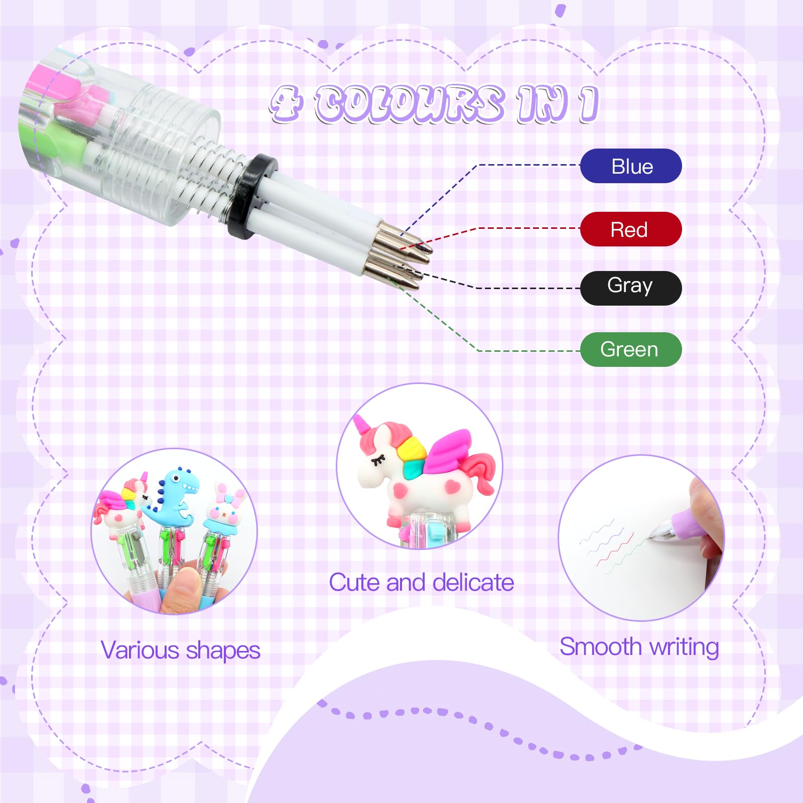 Scettar 32Pcs Multicolor Pen in One 4-in-1, Cute Ballpoint Pens Bulk for School Office, Classroom