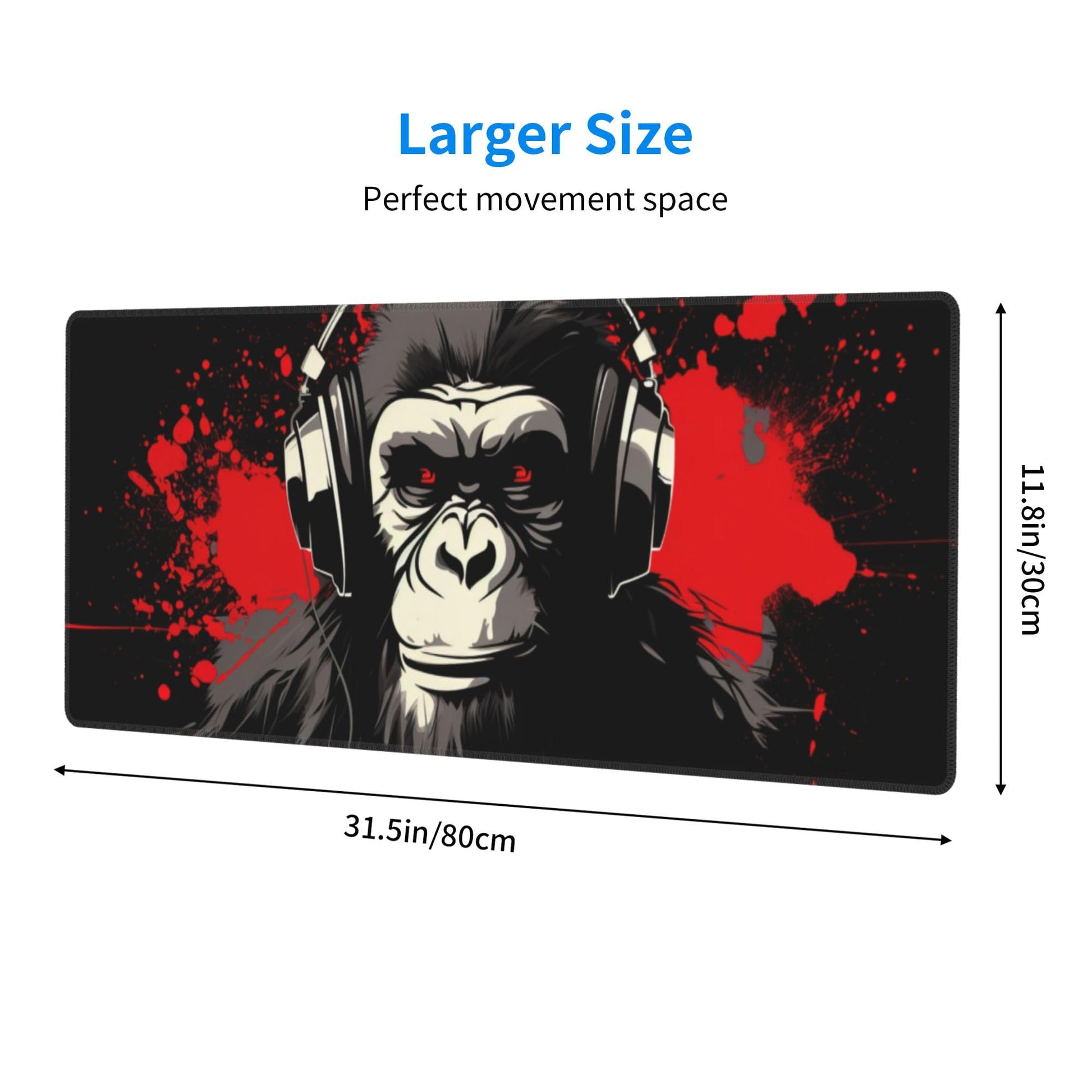 Stylish Gorilla with Headphones Against Themed Mouse Pad 31.5 x 12 Inch, Anti-Slip Rubber Base