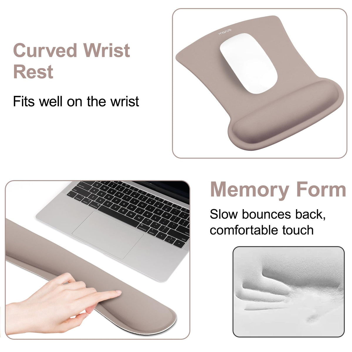 MOSISO Wrist Rest Support for Mouse Pad & Keyboard Set, Taupe Brown