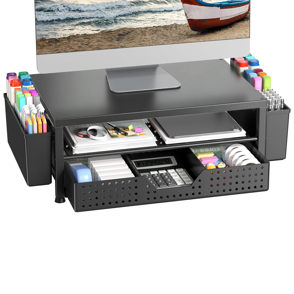 Gugsey Laptop Stand for Desk, Monitor Stand Riser for Home, Office, Black