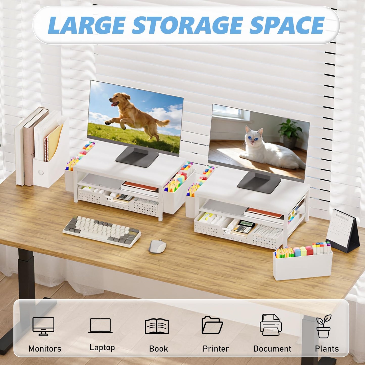 OPNICE Desk Organizers and Accessories, Computer Monitor Stand Riser with Drawer and 2 Pen Holders