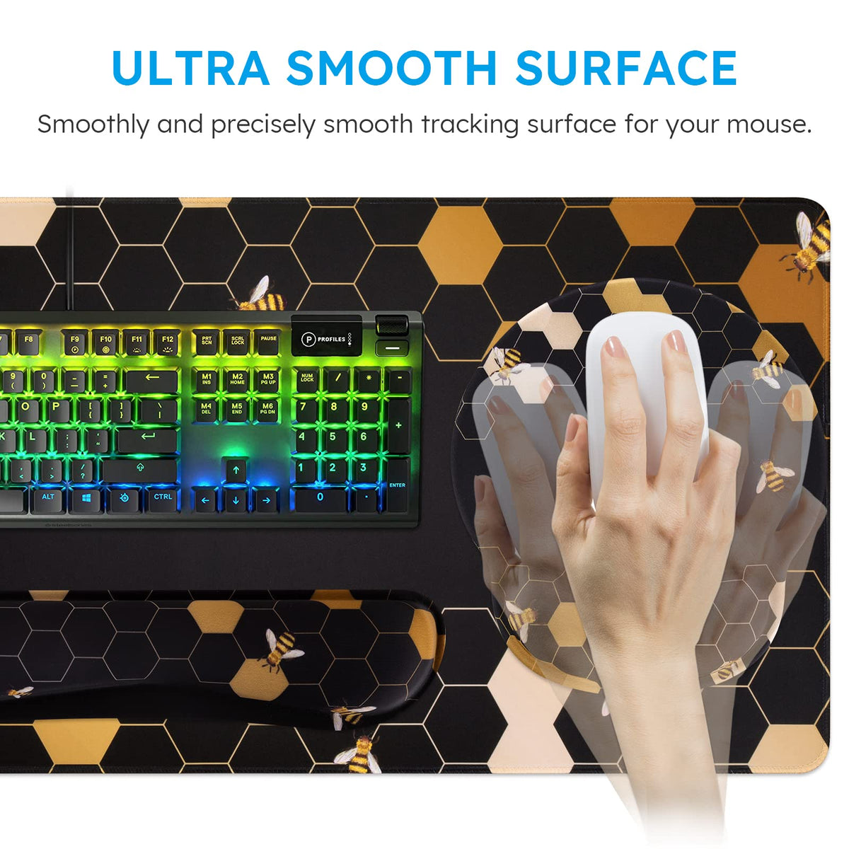 iCasso Honeycomb Mousepad 35.4"x15.7", Desk Protector for Workspace