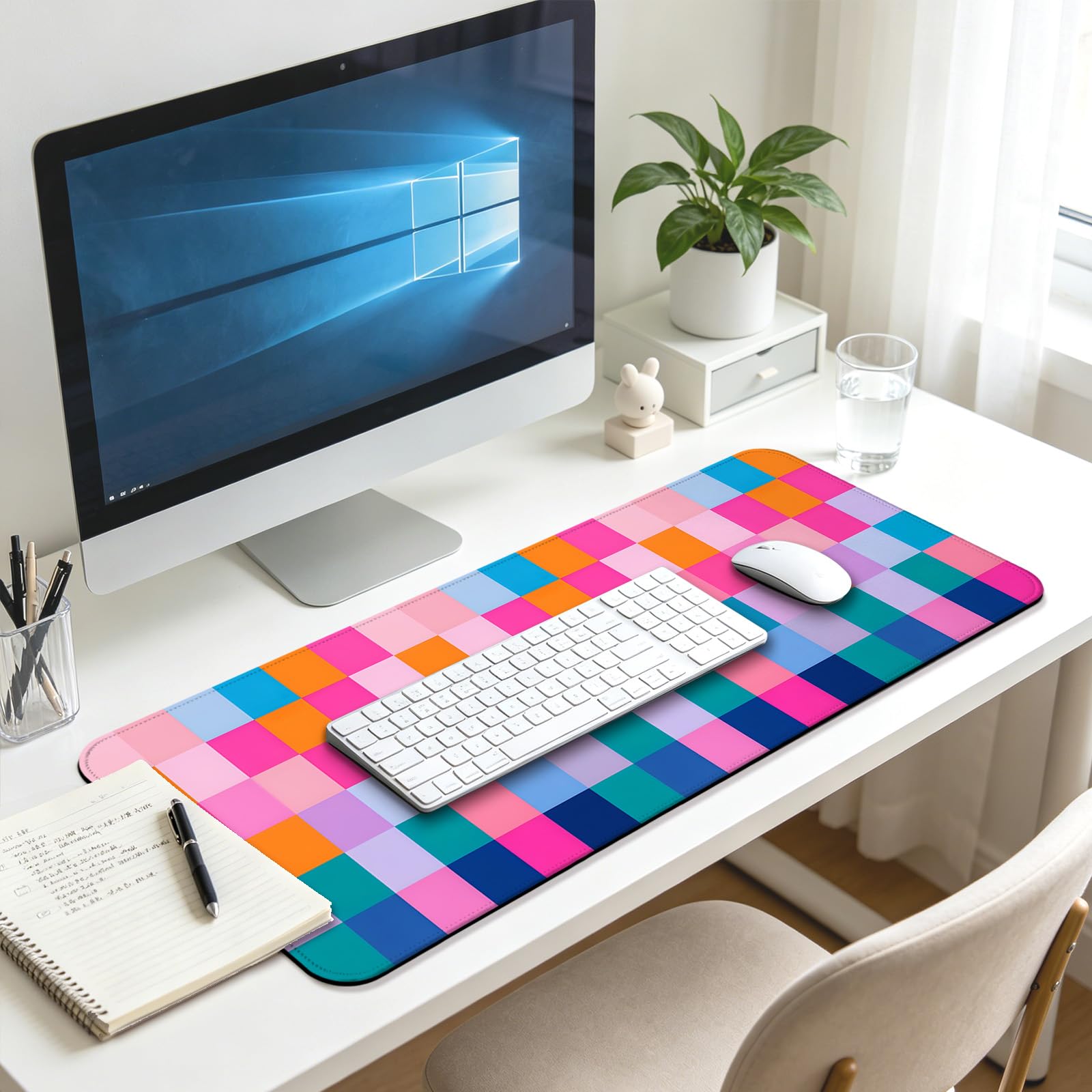 JIANG100 Retro Coloful Checkered Gaming Desk Mat, Extended Large Mouse Pad