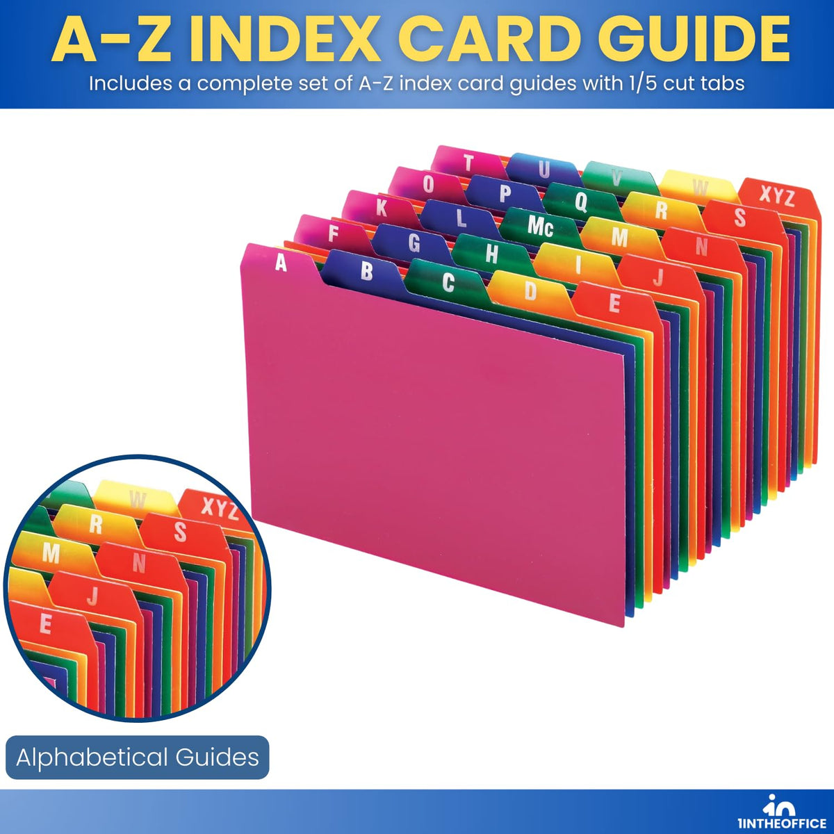 1InTheOffice Index Card Box 4x6, 400 Capacity & Index Card Guide Set, A-Z, 1/5 Tab