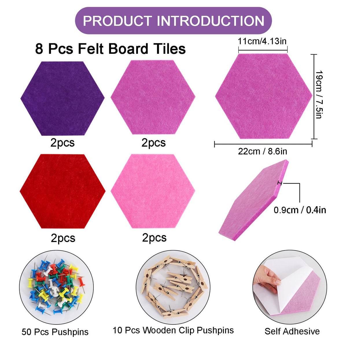 Vuzvuv 8Pcs Cork Bulletin Board for Wall Office-Hexagon Purple