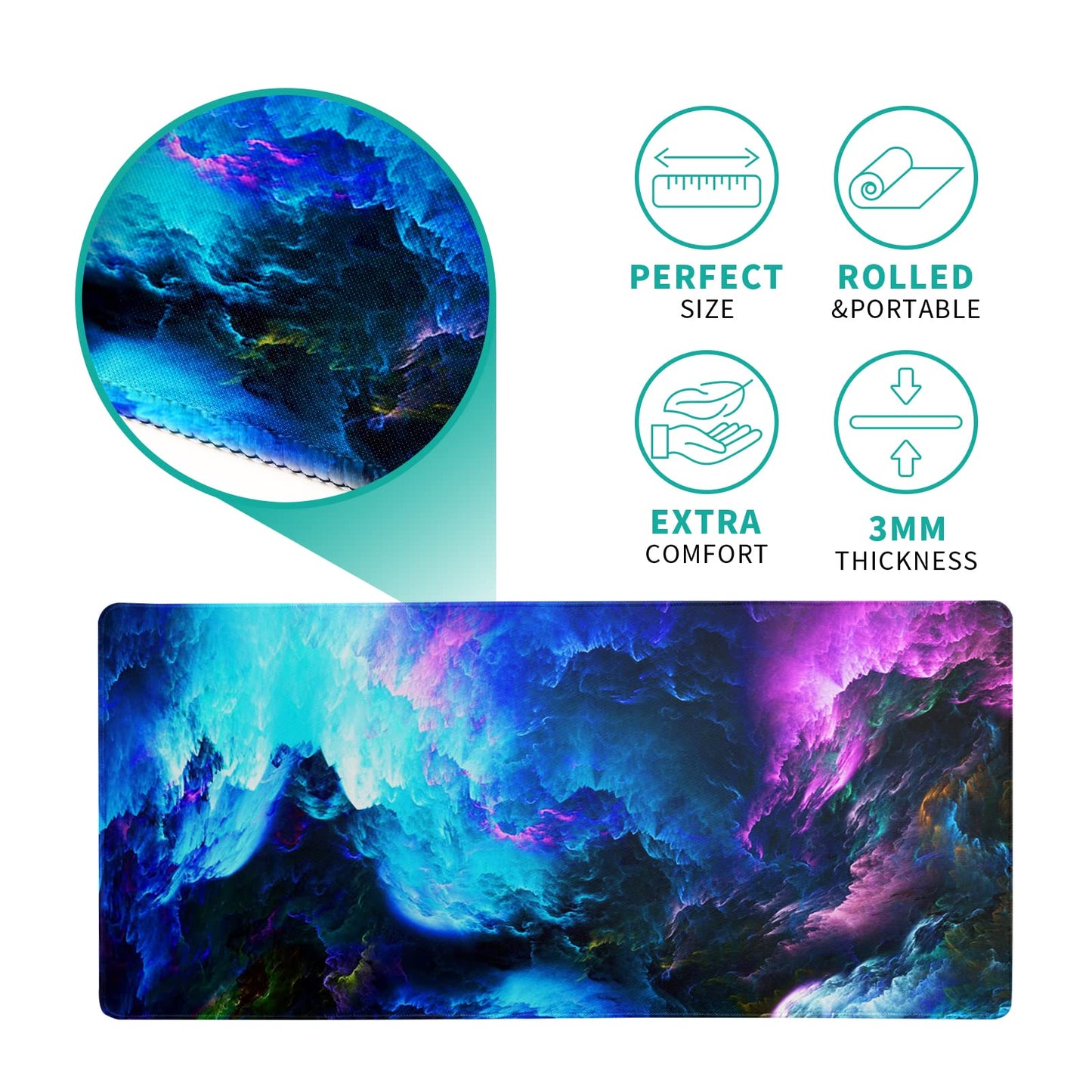 Dazzling Galaxy Gaming Mouse Pad 31.5x11.8 Inch Blue Purple Galaxy Nebula Universe Space Large