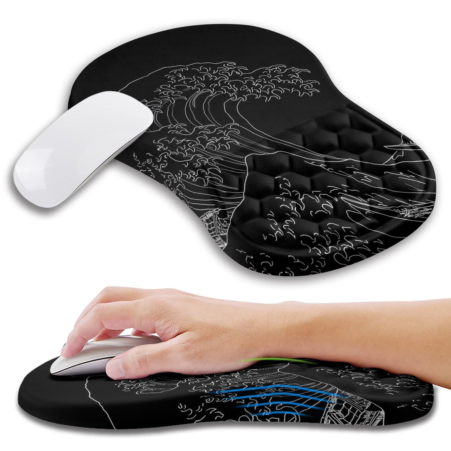 Kuosgm Ergonomic Mouse Pad Wrist Support with Memory Foam Massage Bulge, Carpal Tunnel Pain Relief