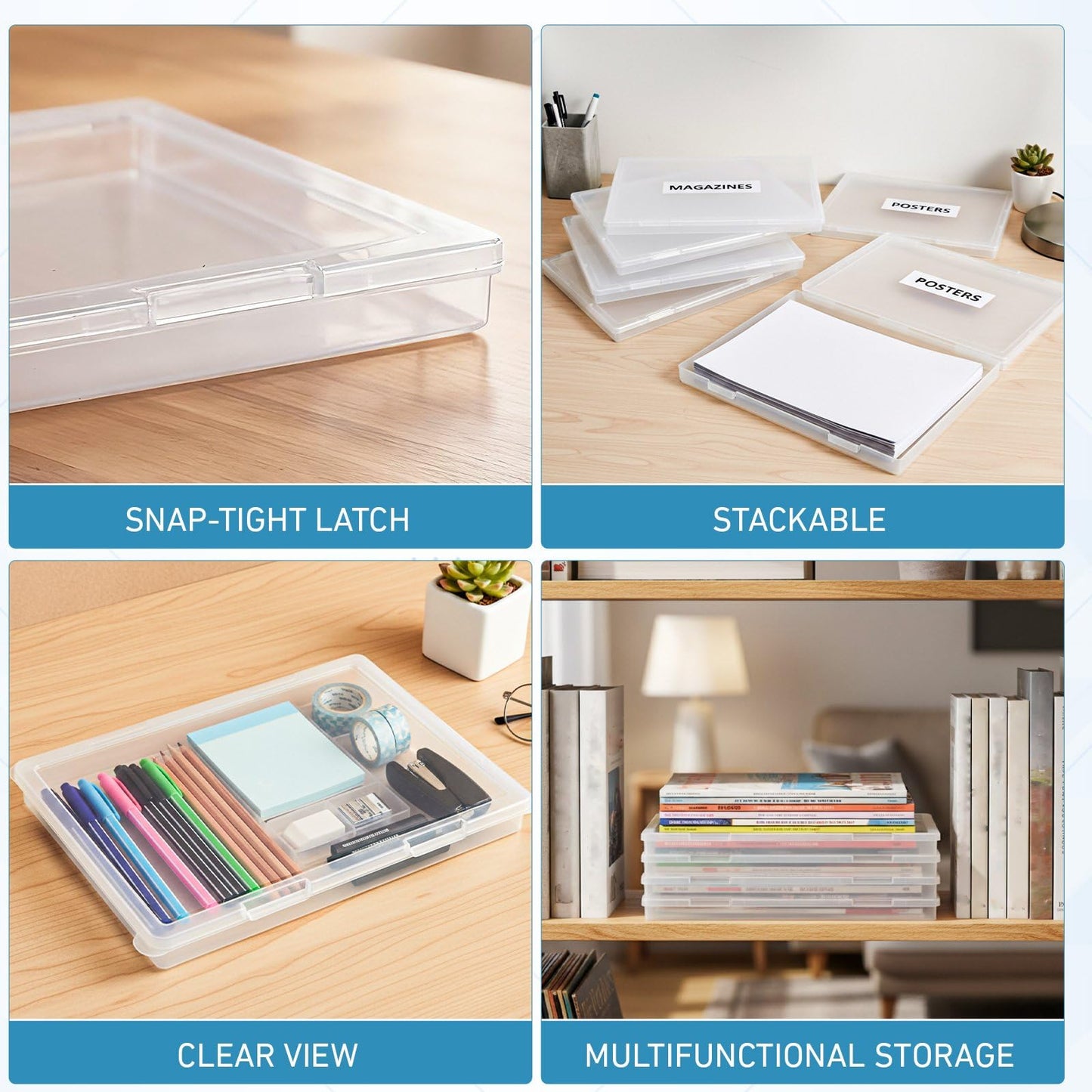 Jetec 6 Pieces Small Clear Plastic Storage Box, 12.0 x 8.8 x 0.9 Inch