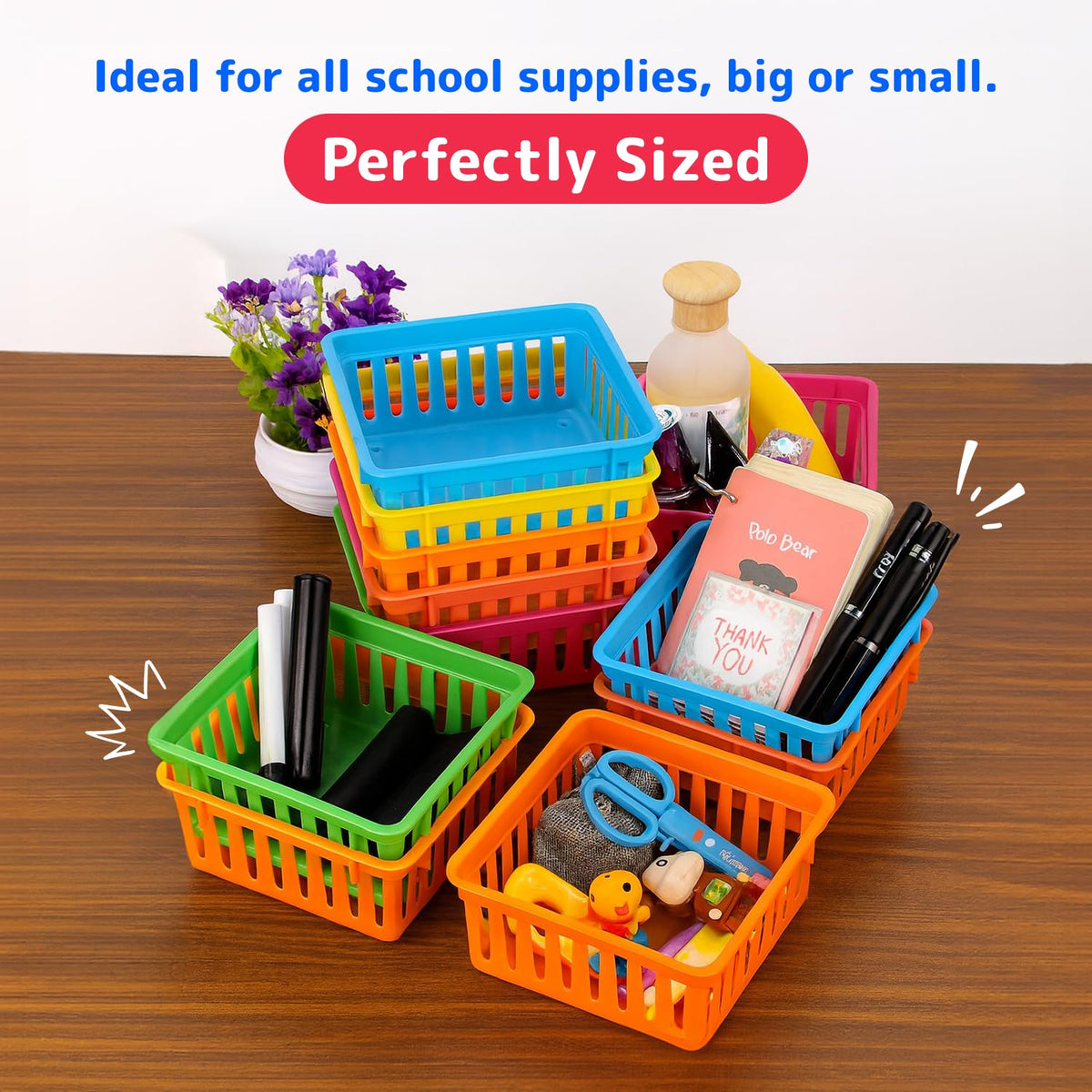 PREXTEX Classroom Storage Baskets - Crayon & Pencil Container - Classroom Organization - Multicolor