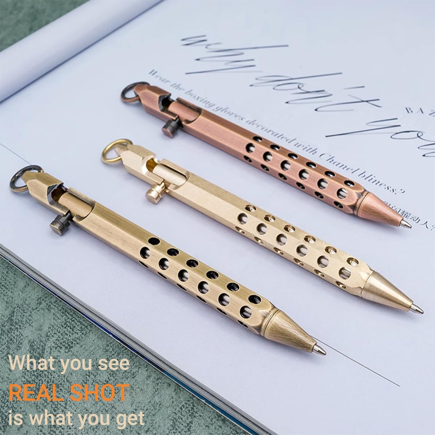 Origin-Joy 2 Pack Bolt Action Pen Set, Six Edge Solid Brass EDC Pocket Tactical Pen With 20