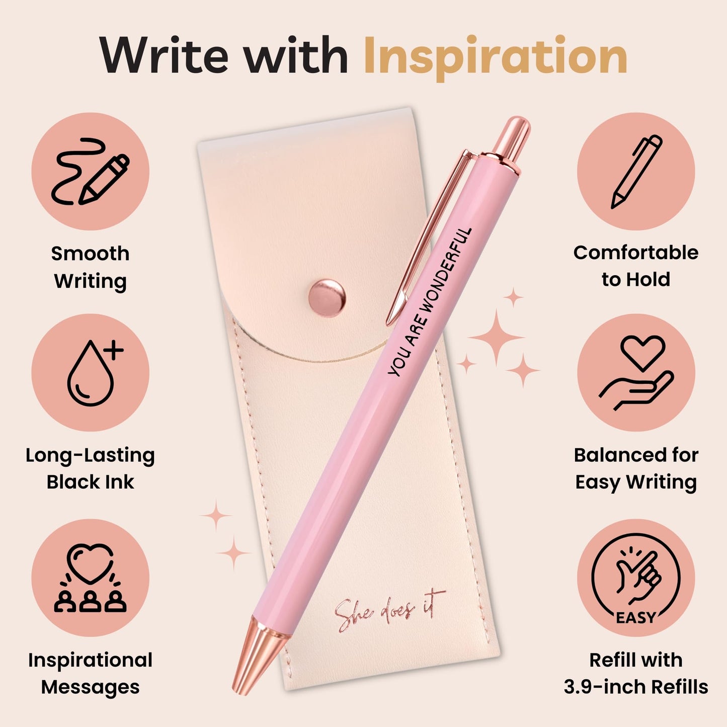 She Does It Fancy Pen Set For Women - Inspirational Nice Teacher Pens | Pretty Motivational Thank