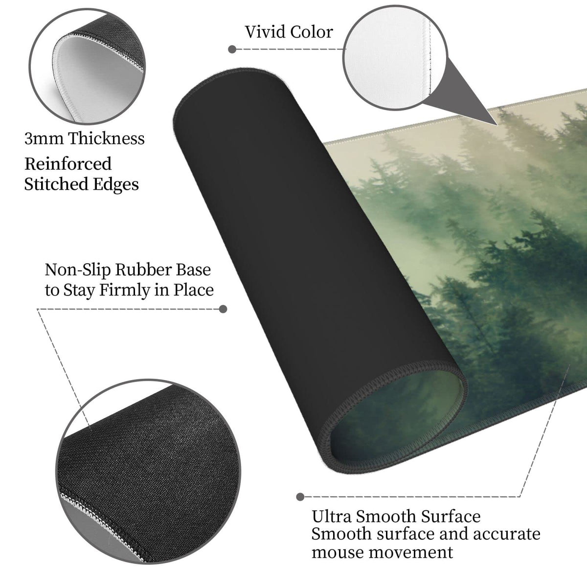 Green Forest Pine Fog Mountain Tree XXL XL Large Gaming Mouse Pad for Desk, Non-Slip Long Extended