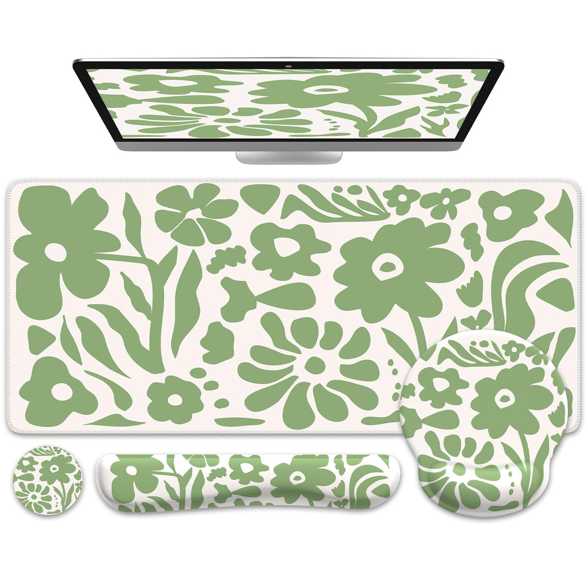 iCasso Desk Cover Mat, 4in1 Floral Large Mouse Pad with Wrist Rest