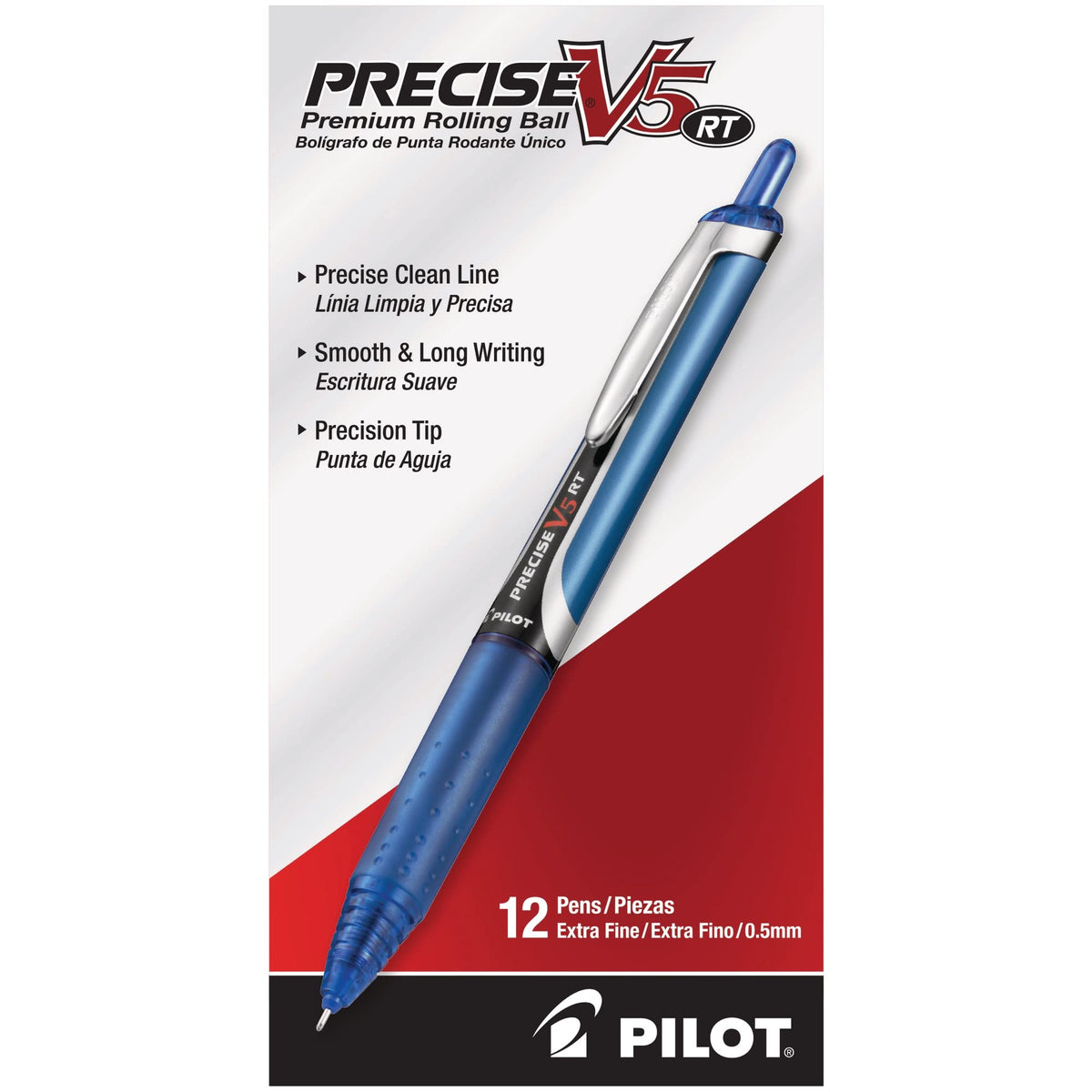 PILOT Precise V5 RT Rollerball Pens, Blue, Pack of 12