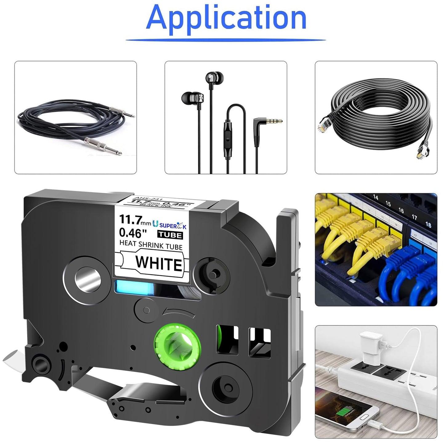 USUPERINK 2 Pack Compatible for Brother Ptouch HSe-231 HSe231 HS-231 HS231 0.46'' 11.7mm Black on