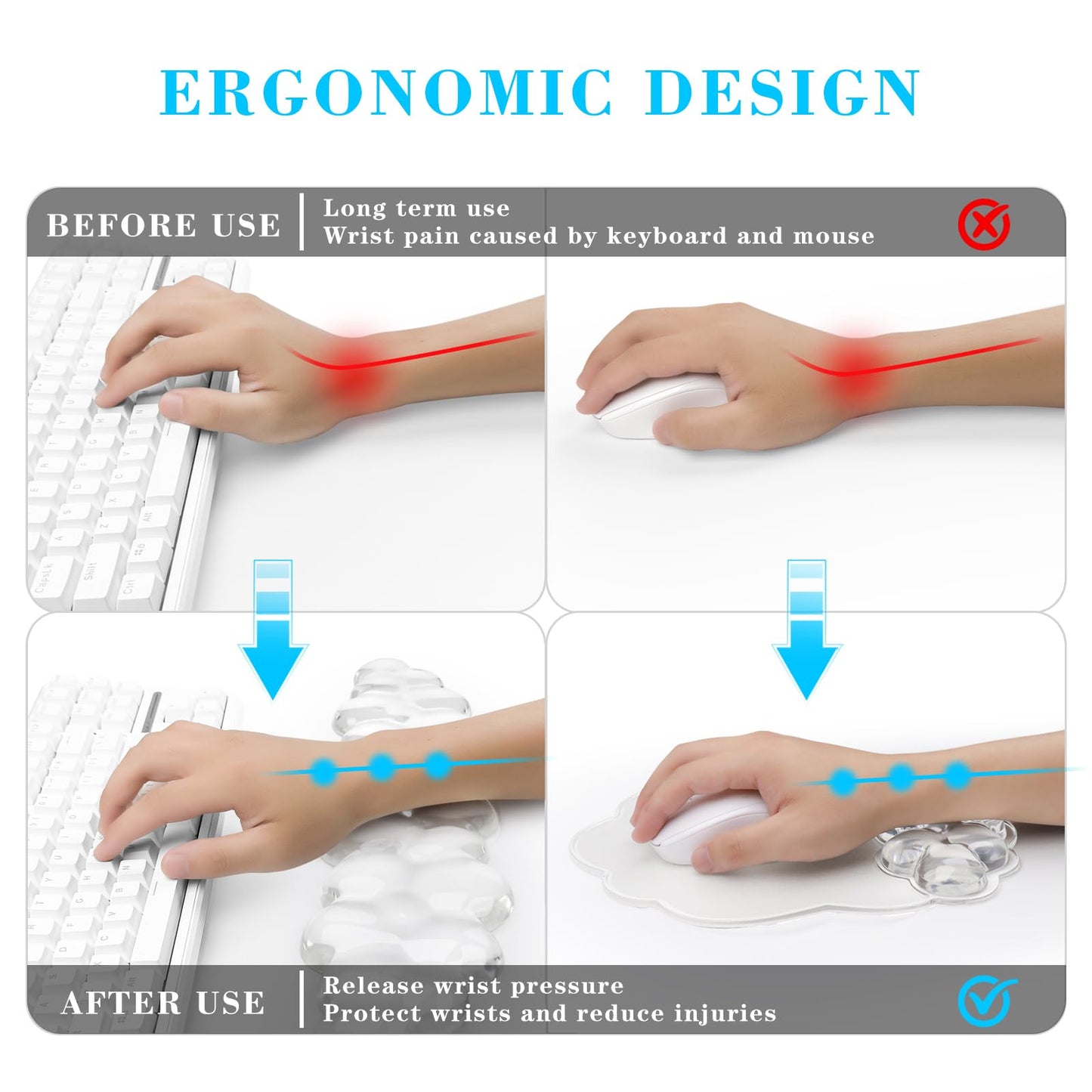 Gel Cloud Keyboard and Mouse Wrist Rest, Cute Wrist Support and Arm Support Rest for Typing Pain
