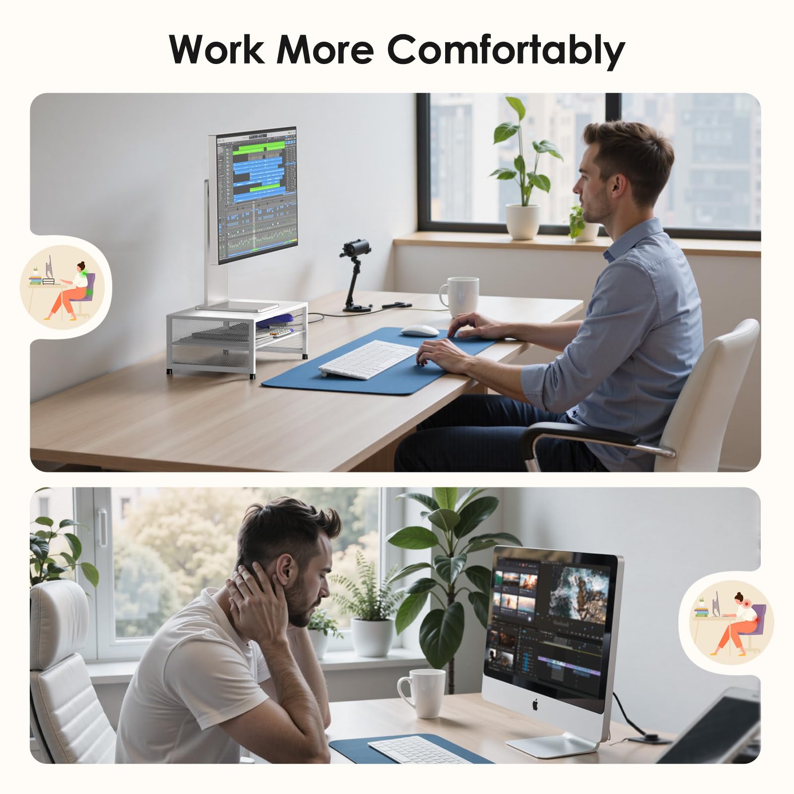 ECOLOVI 2-Tier Computer Monitor Stand Riser, Printer & Laptop Stand, Office Desk Accessories