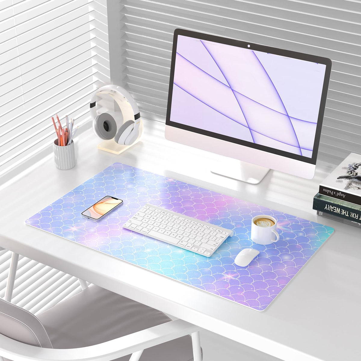 QiyI PU Leather Large Mouse Pad, 31.5" x 15.7", Gradient Fish Scales