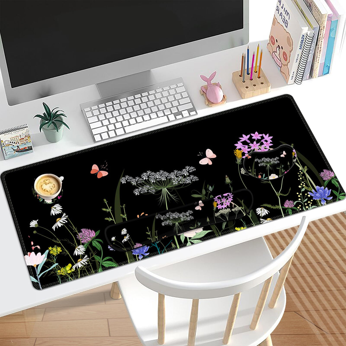 Lauspuck Desk Mat, Gaming Mouse Pad Wrist Rest Support Weeds, XXL Large Mousepad + Keyboard Wrist