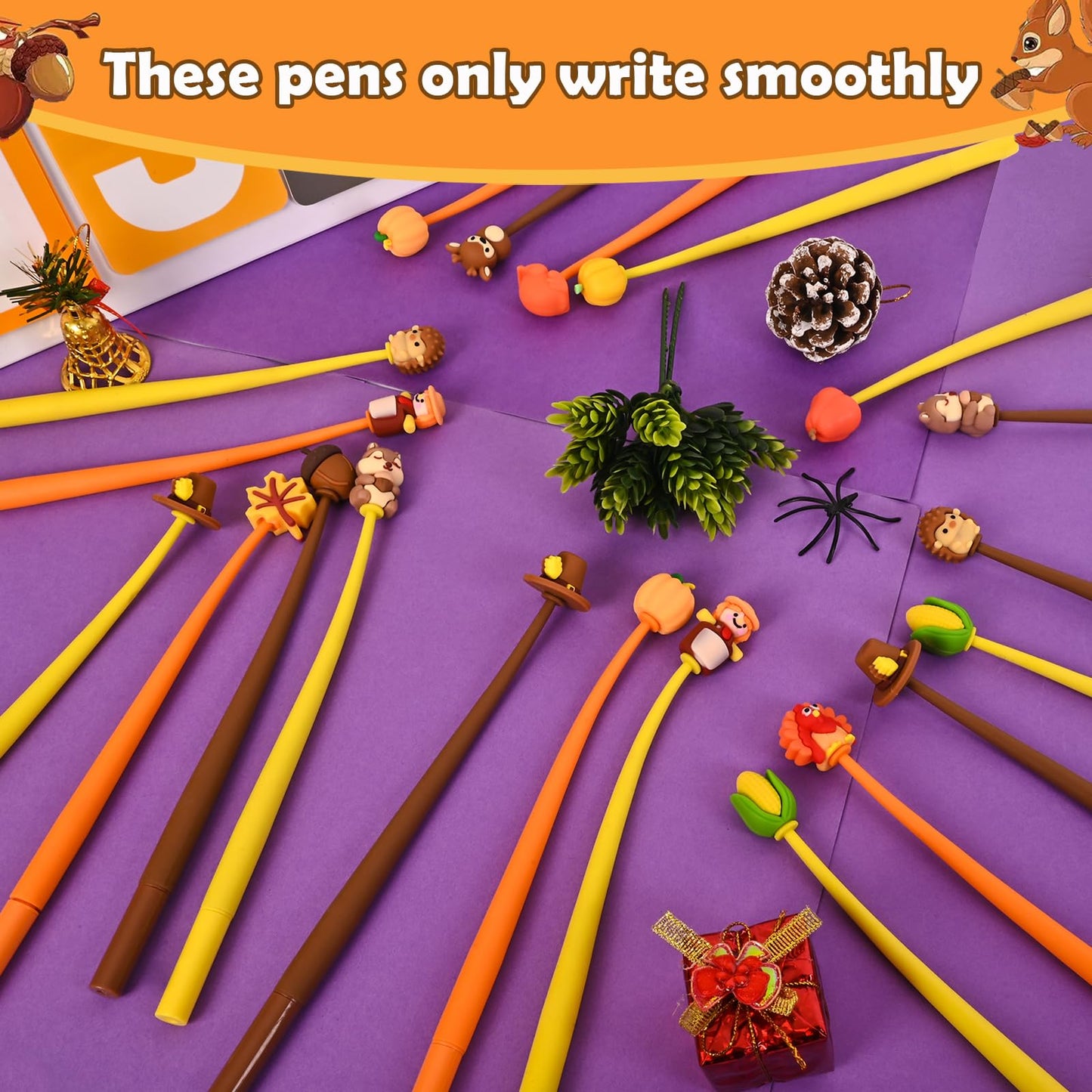 LiYiQ 50 PCS Thanksgiving Stress Relief Bobblehead Pens Maple leaves Pumpkins Scarecrows Turkeys