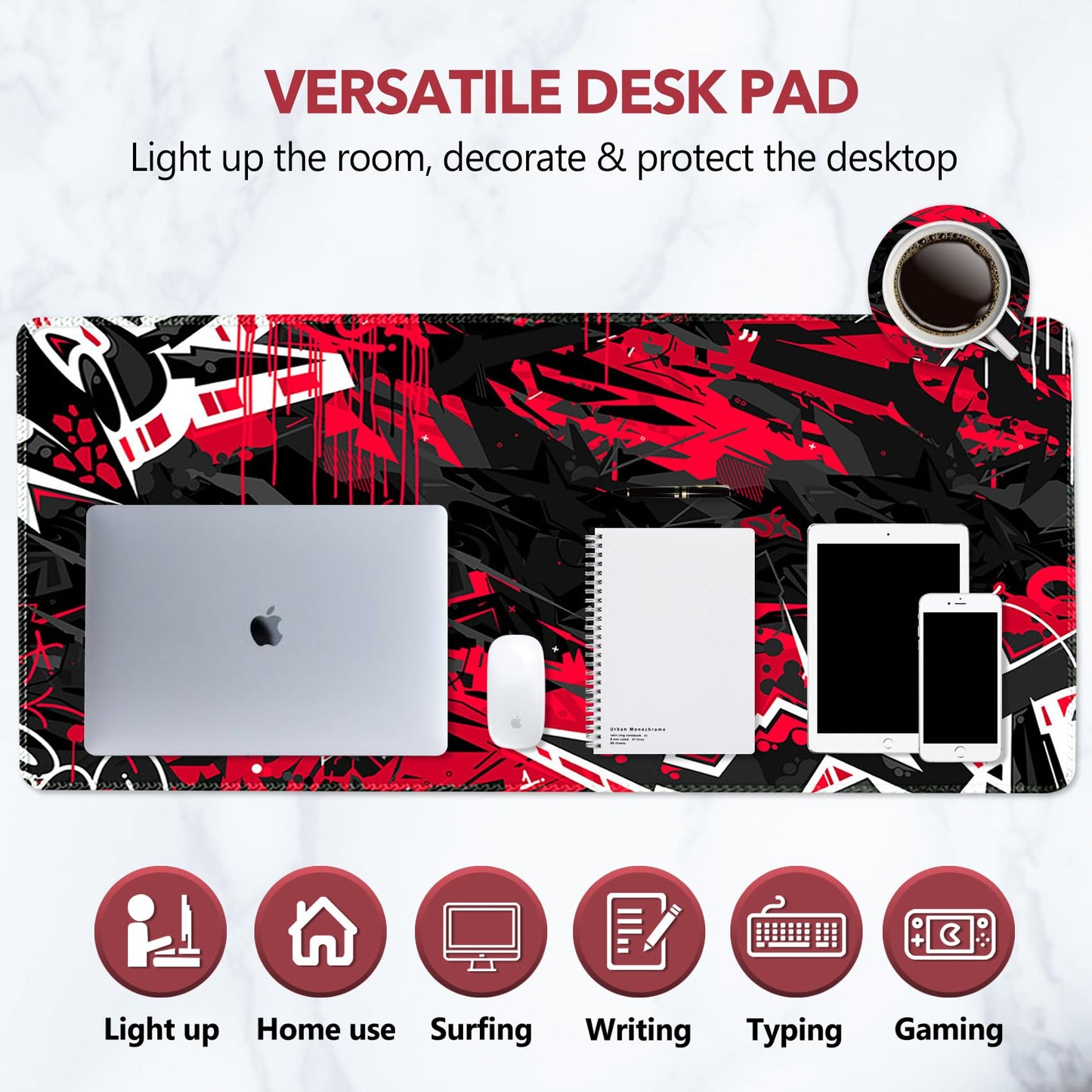 AIMSA Extended Gaming Mouse Pad Desk Mat, Large Mousepad with Stitched Edges (35x15.7 in), Keyboard