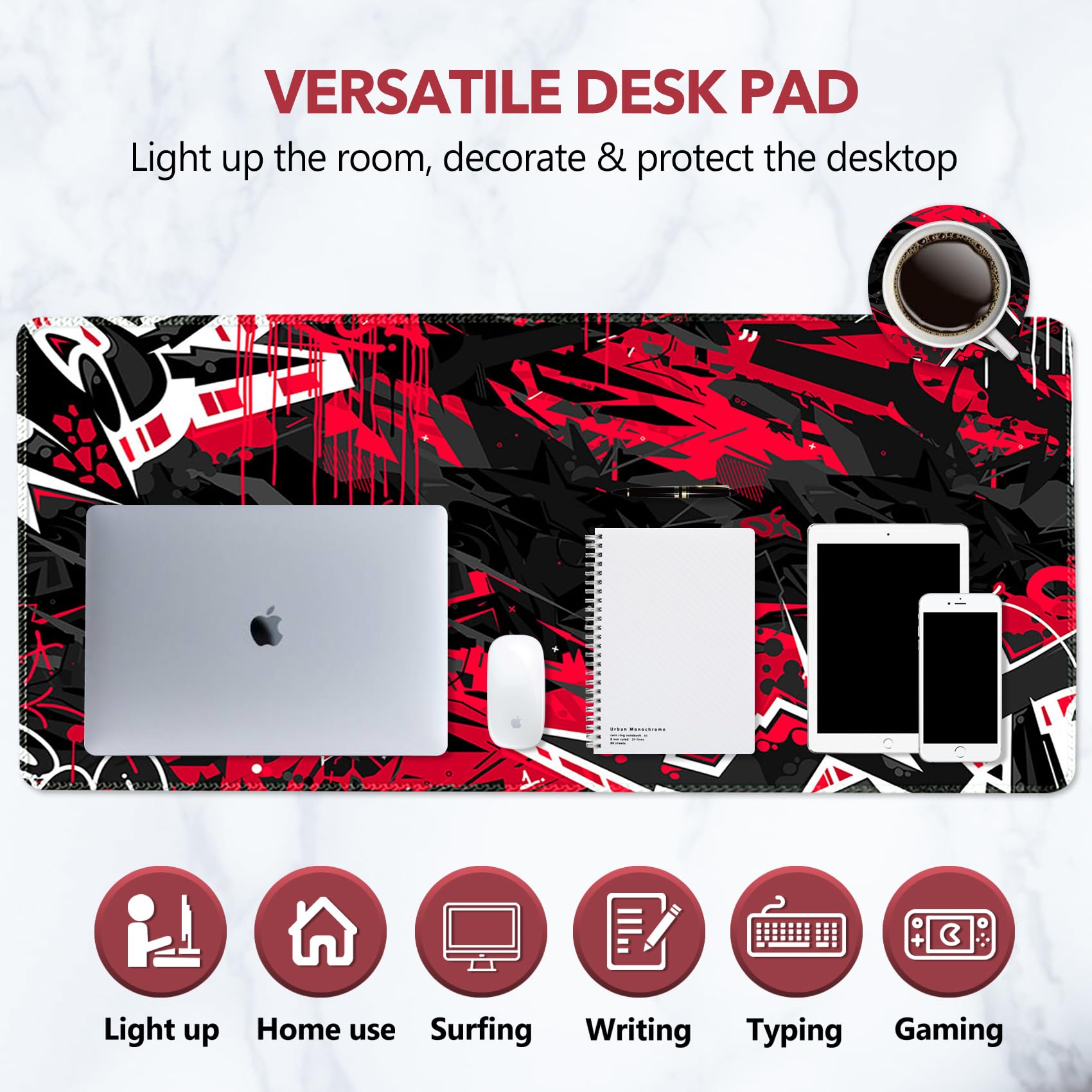 AIMSA Extended Gaming Mouse Pad Desk Mat, Large Mousepad with Stitched Edges (35x15.7 in), Keyboard