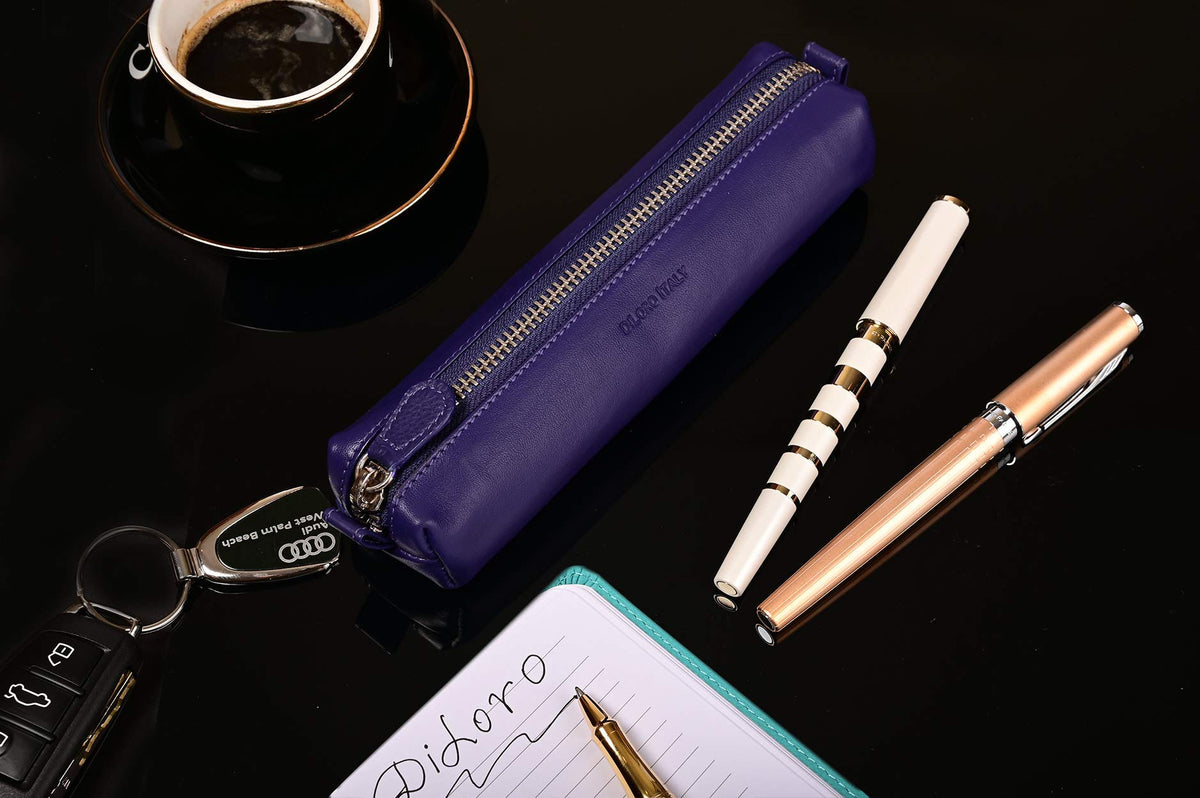 DiLoro Leather Zippered Fountain Ballpoint Rollerball Pens and Pencils Case Holder Pouch Genuine