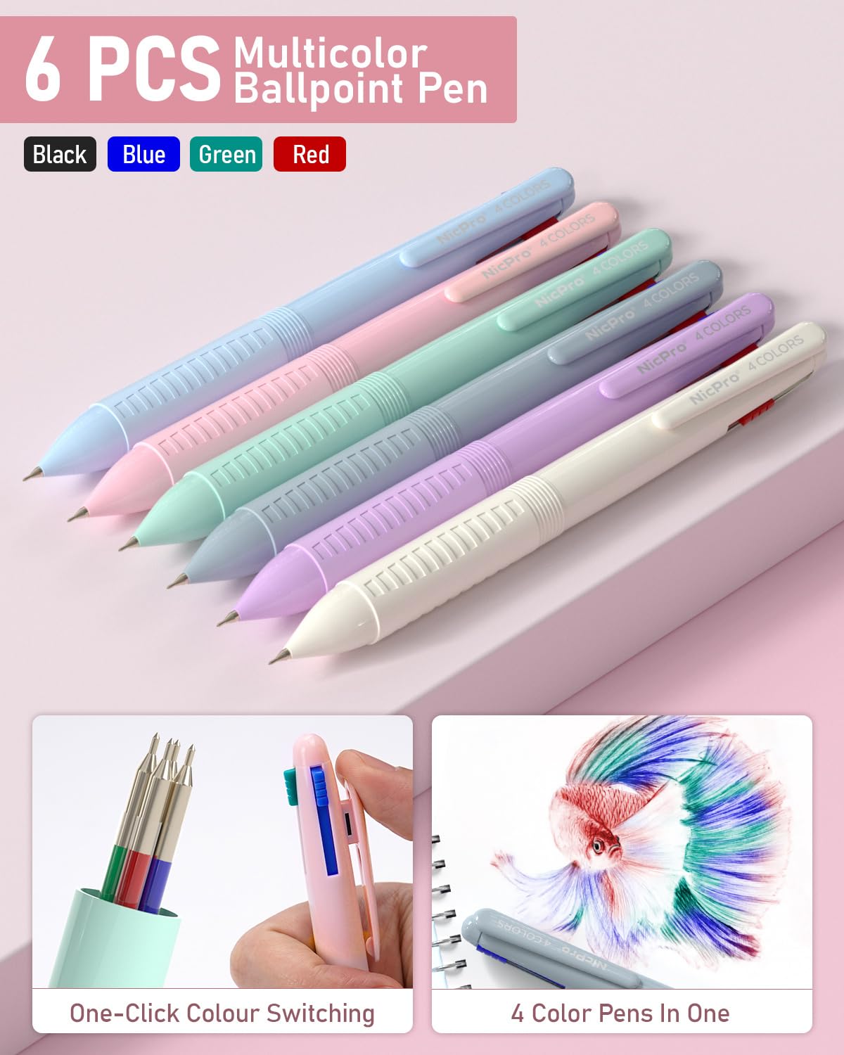 Nicpro 78 Pcs Aesthetic School Supplies with Pen Case, Stationery Set, Pink