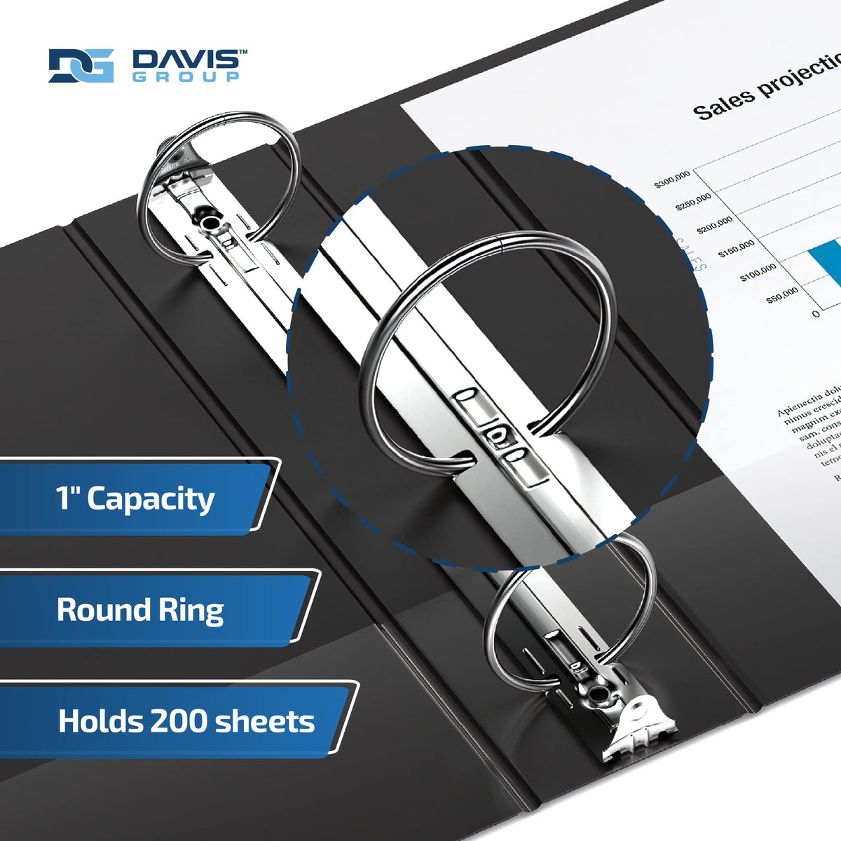 Easyview 3-Ring Binder, Clear-View Cover, 1" Round Rings, Black, 6 Pack