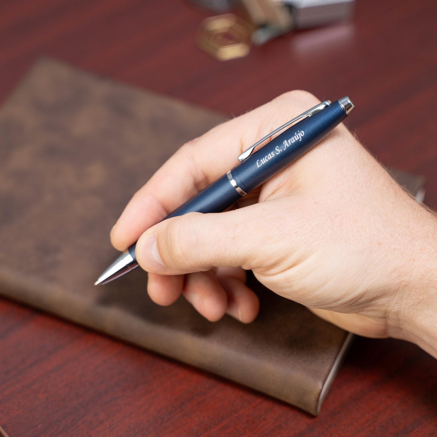 Cross Calais Personalized Ballpoint Pen in Matte Blue with Chrome Trim