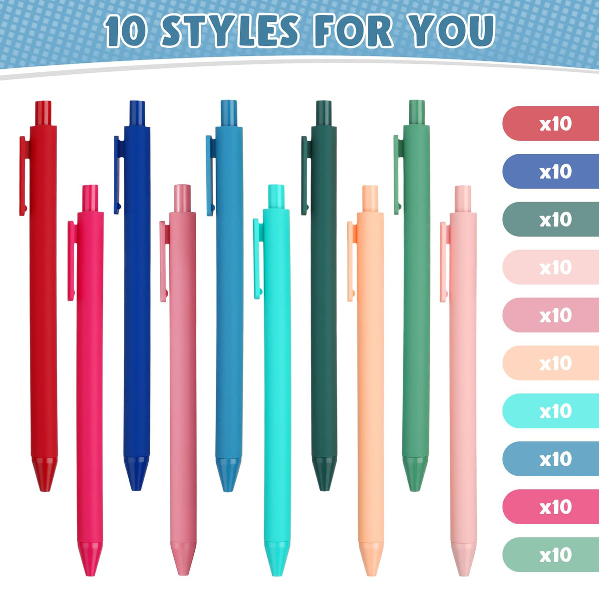 Teling 100 Pcs Inspirational Pens Bulk, Bright Colors, Blank Style