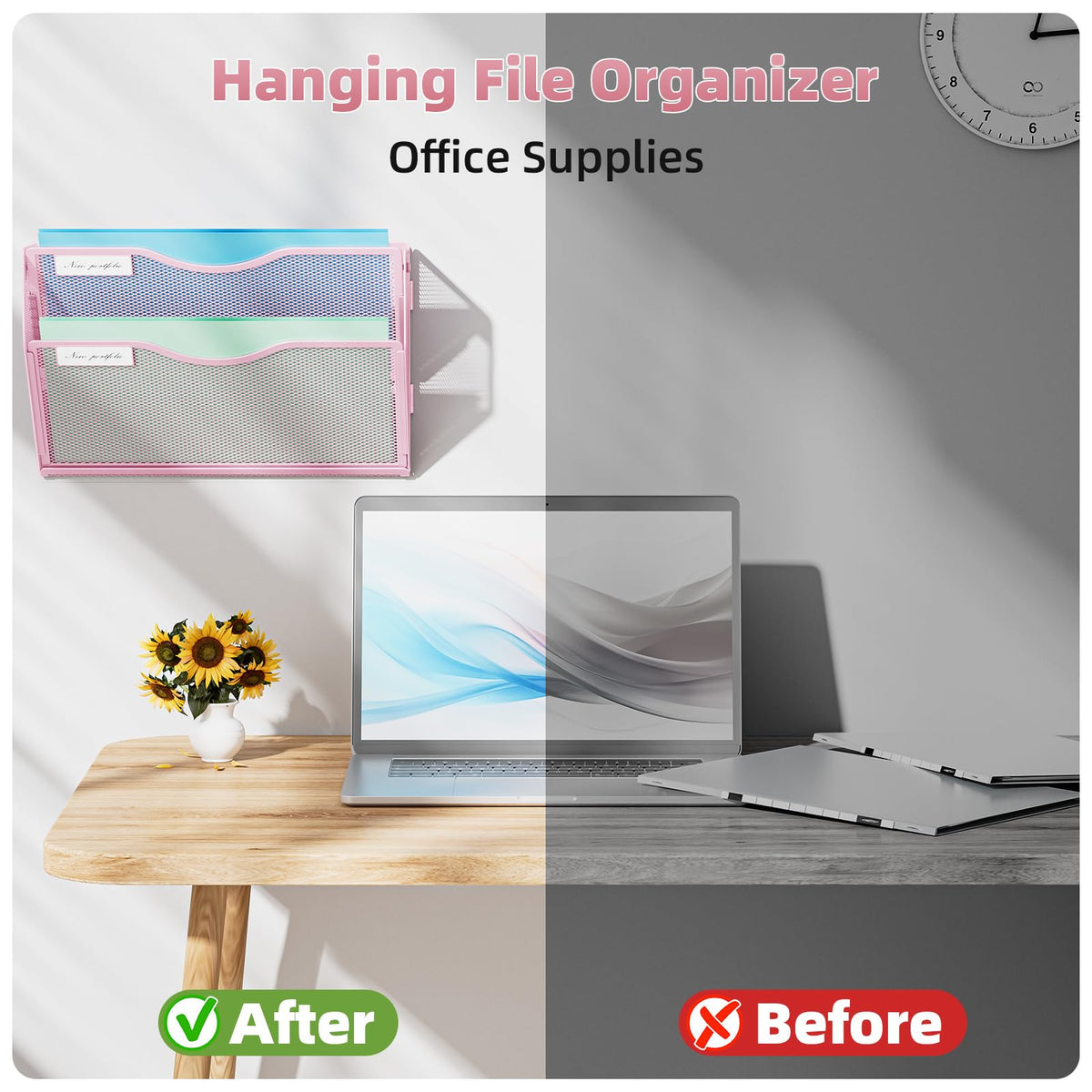 Marbrasse Wall File Holder 2-Tier Hanging Wall File Organizer, Mesh Mail Holder for Papers, Wall