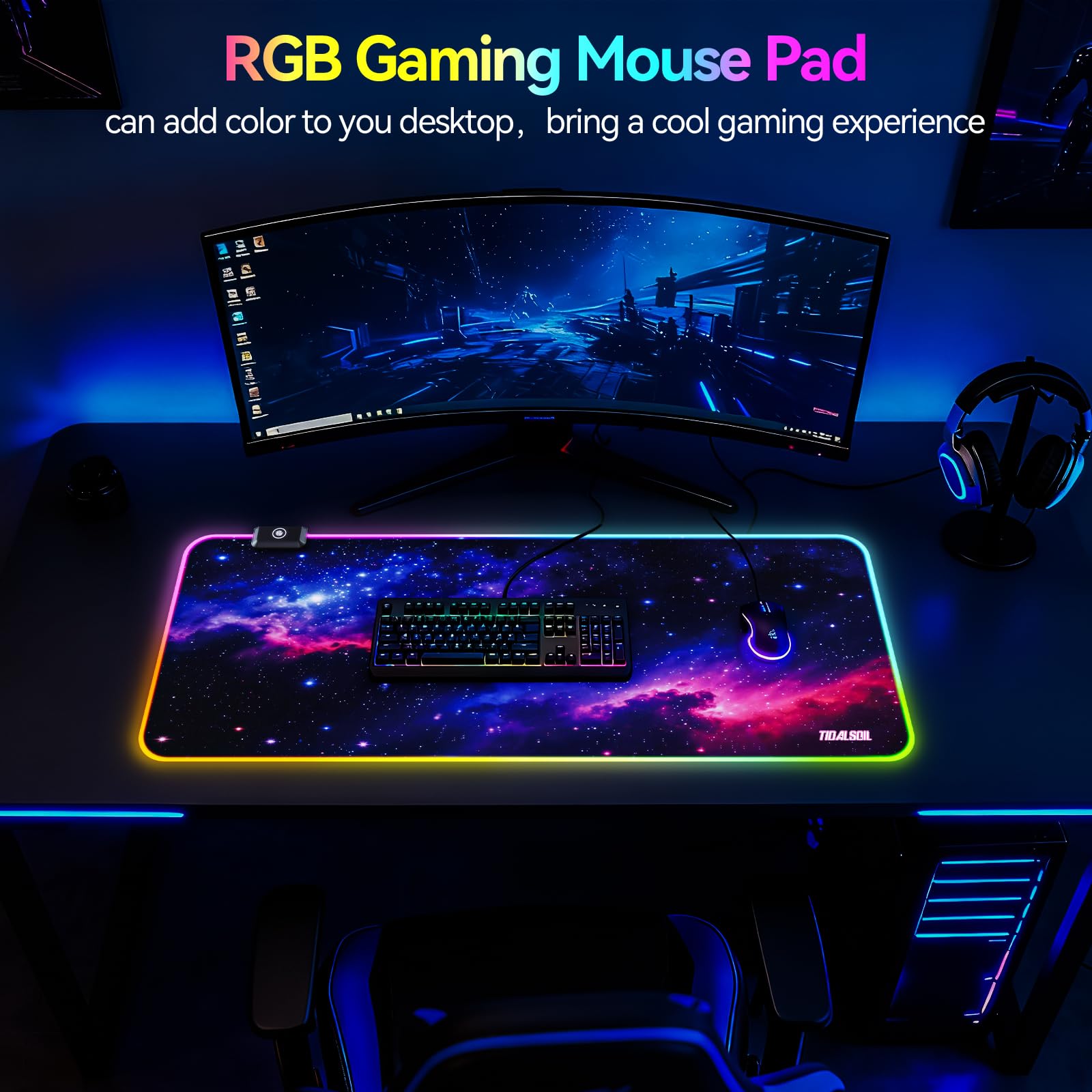 TIDALSOIL RGB Gaming Mouse Pad, Starry Sky 31.5x11.8 in LED Desk Mat