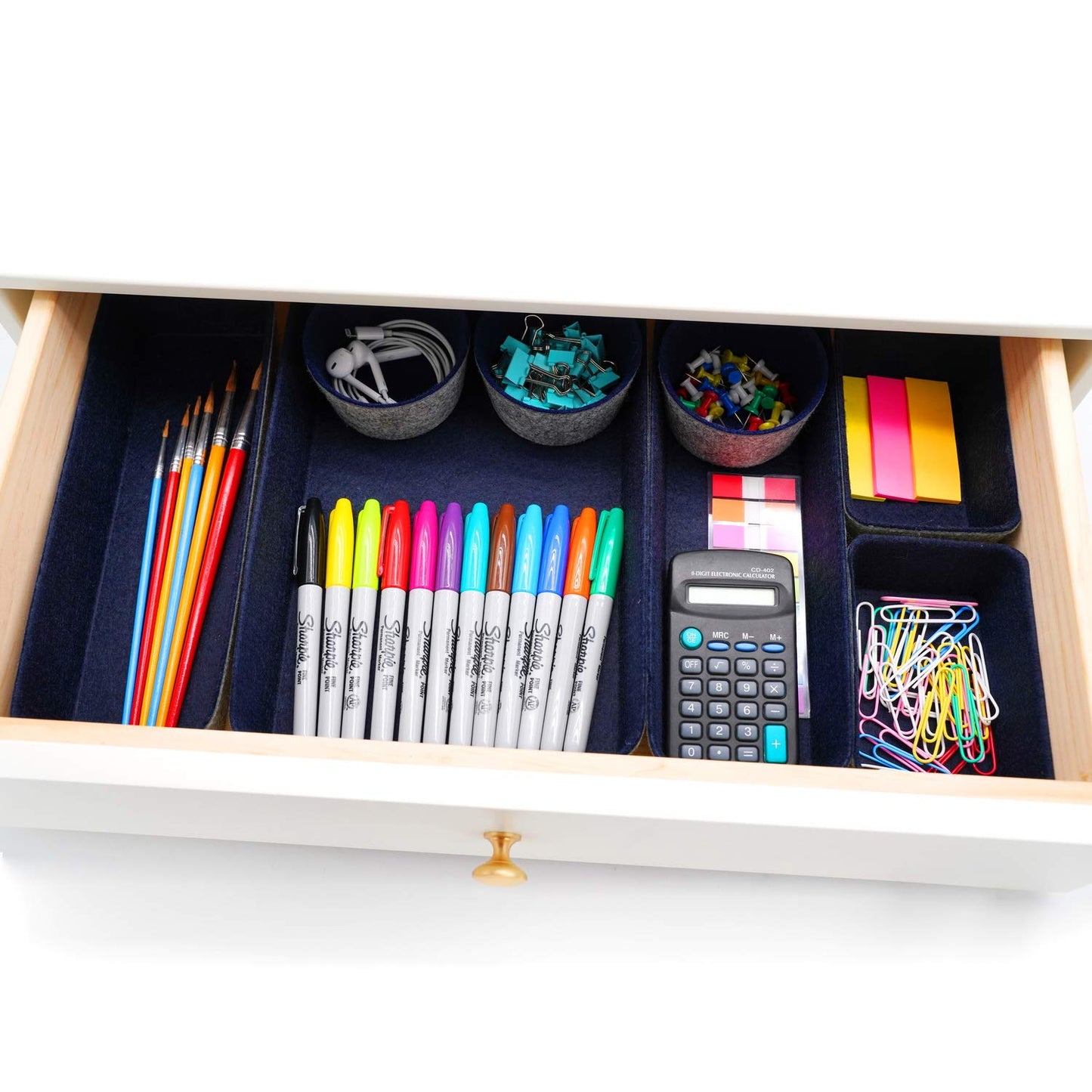 Welaxy 8pc office desk drawer organizer tray felt Storage bins Shallow Navy