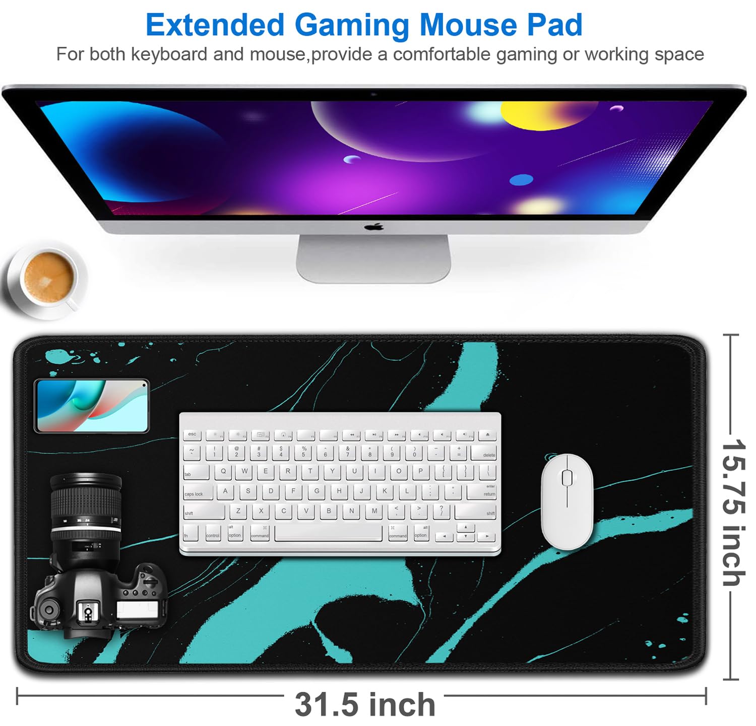 Gaming Mouse Pad, 31.5x15.7 inch Large Extended Computer Keyboard Mouse Mat, Water Resist Non-Slip