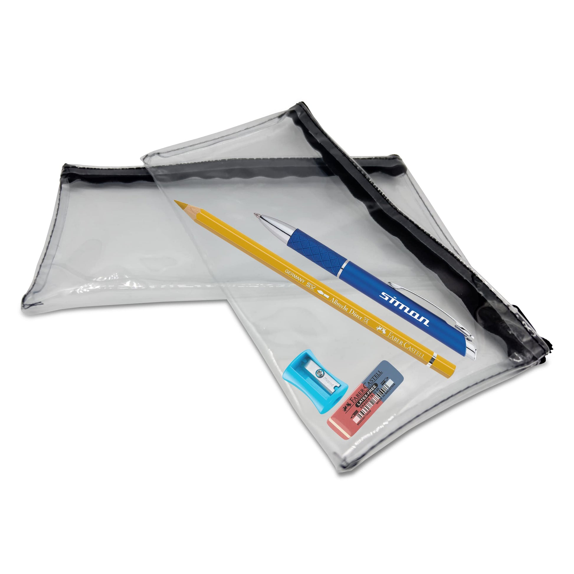 WZ Transparent PVC Pencil Cases - Clear Pencil Case with Zipper - For Girls & Boys (Pack of 2)