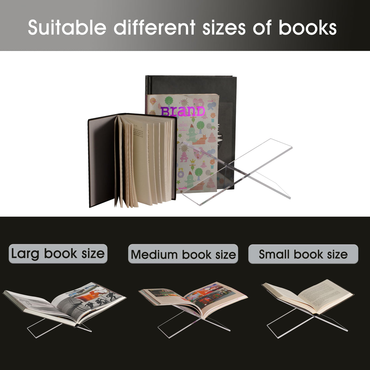 LIZ QNNALY Large Clear Acrylic Book Stand - Perfect for Displaying Open Books on Your Coffee Table